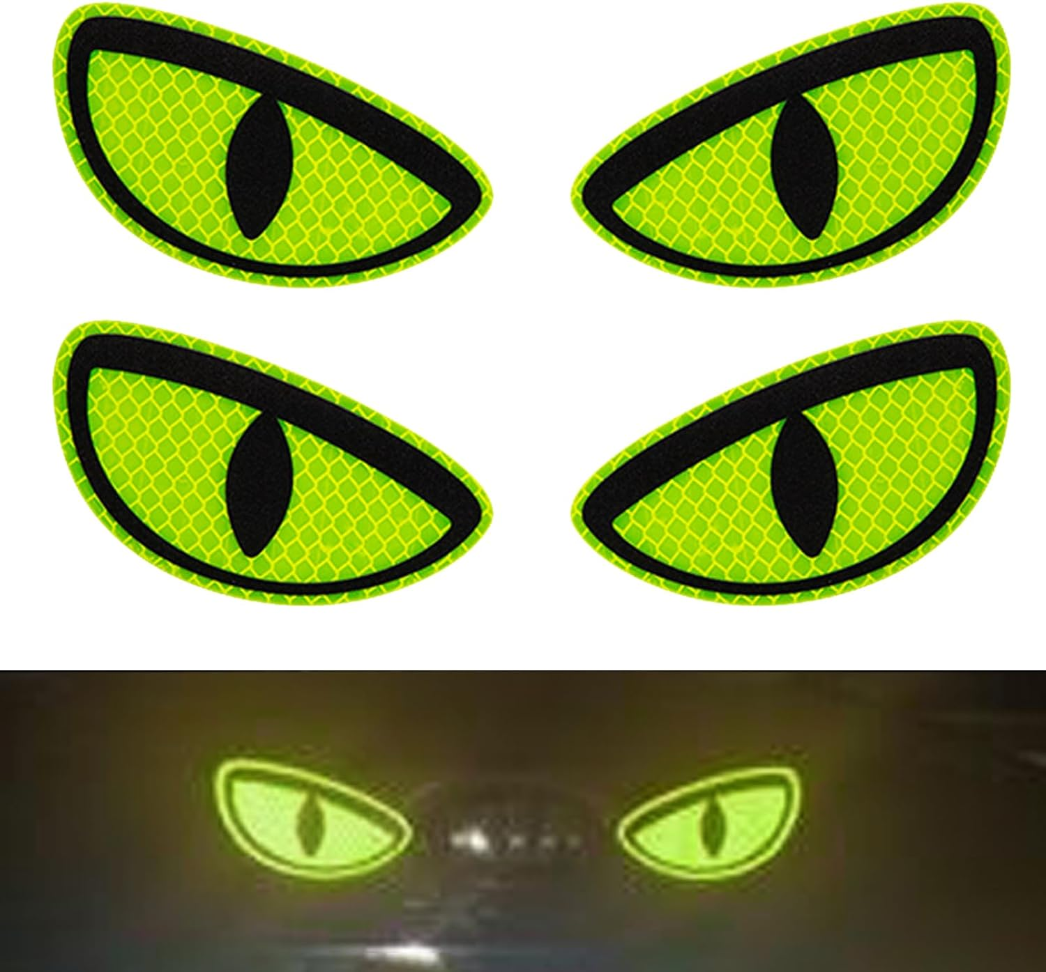 Usoway 1 Pack Car Stickers Reflective Decal, Sharp Eyes Stickers, Motorcycle Helmet Stickers Decals, Yellow Night Safety Driving Caution Decal, for Bumpers, Window, Laptop, Wall (Yellow) Reflective 4"", XHUS007-1