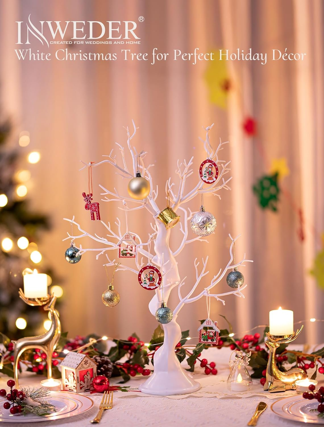 White Artificial Branch - 58 Cm High Christmas Tree for Table Decoration, Display, Easter, Wishing Tree for Wedding, Halloween, Birthday, Home Decor image number 4