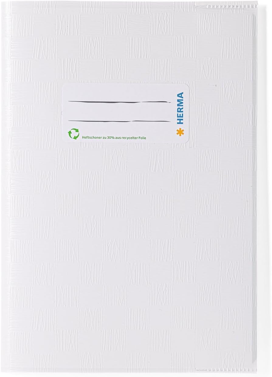 HERMA Exercise Book Cover A5, with Inscription Label, Made of Wipeable and Sturdy Plastic, Slip on Cover Jackets for School, White image number 3