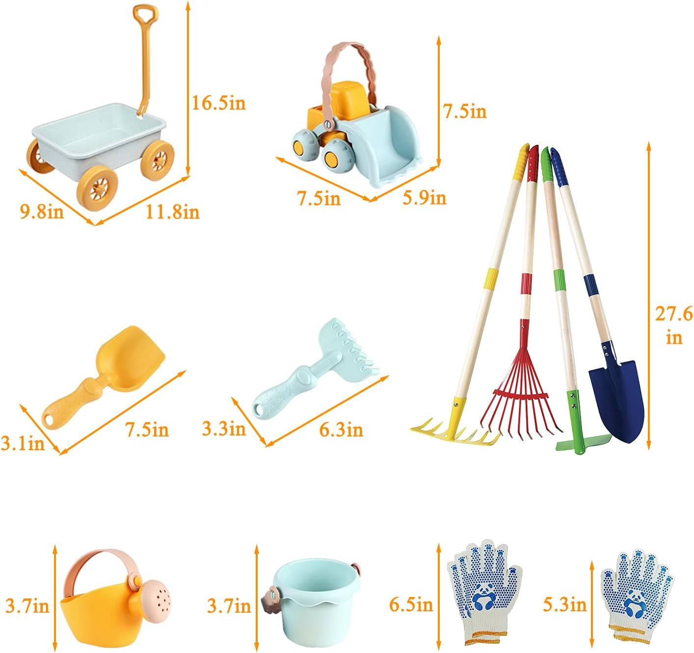 Mostop Kids Gardening Tools Set, Gardening Set for Kids, Outdoor Backyard Farm Digging Toys with Wheelbarrow, Metal Shovel, Rake, Leaf Rake, outside Garden Wagon Toys Birthday Gifts for Boys Girls 4-8 image number 5