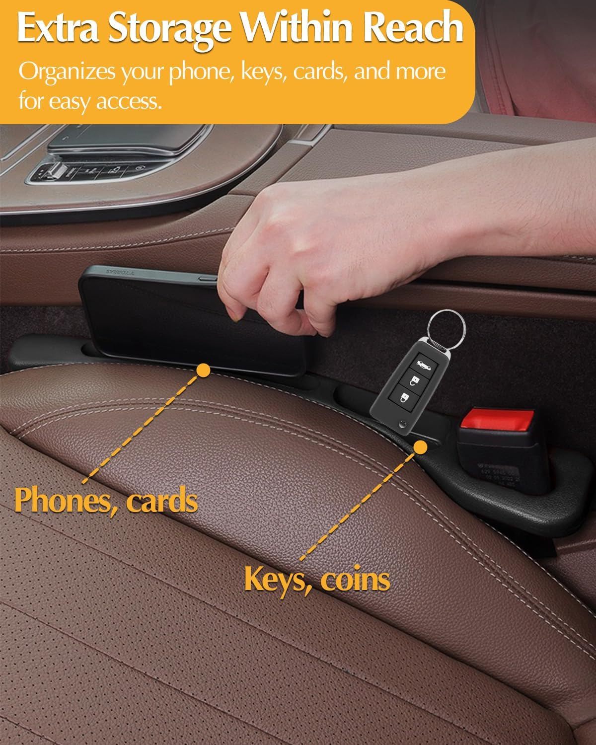 2PCS Car Seat Gap Filler Organizer, Upgraded Gap Filler for Car with Cellphone Storage Slot, Soft Foam Drop Stop Car Seat Gap Filler, in between Car Seat Catcher, Fits Most Vehicles image number 5