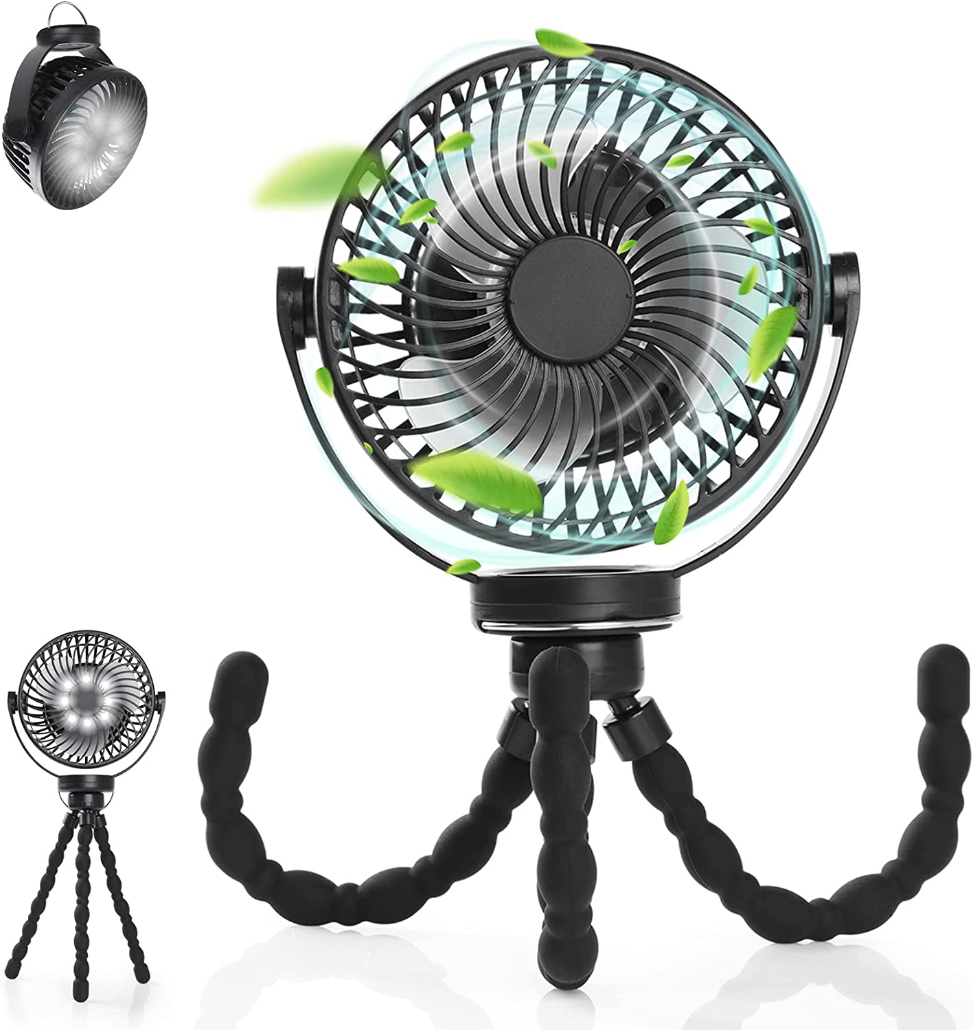 Simpeak Mini Portable Stroller Fan with Flexible Tripod, Rechargeable Small Clip on Fan Stroller Fan, Rechargeable 3 Speeds 360&deg; Rotatable Handheld Cooling Fan for Stroller Car Bike Camping Travel image number 5