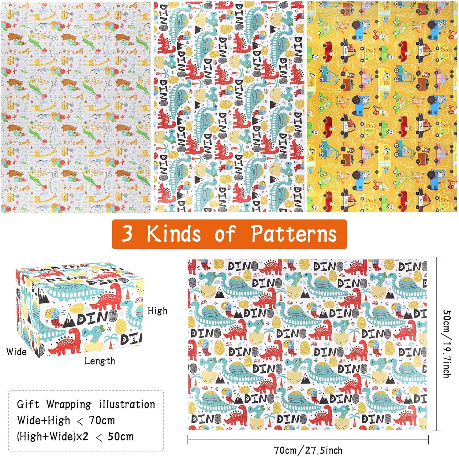 12 Sheets Package Papers Gift Wrapping Paper, Eco-Friendly Recycled Kids Wrapping Paper, Ideal for Birthday, Party, Anniversary, Paper Unfolded Size 70 * 50Cm (A) image number 3