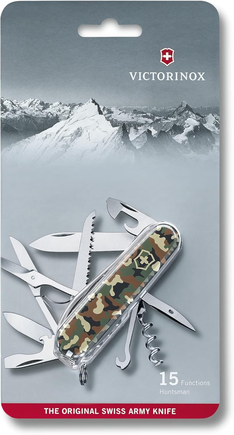Victorinox Huntsman Swiss Army Knife, Medium, Multi Tool, Camping Knife, 15 Functions, Large Blade, Bottle Opener, Camouflage