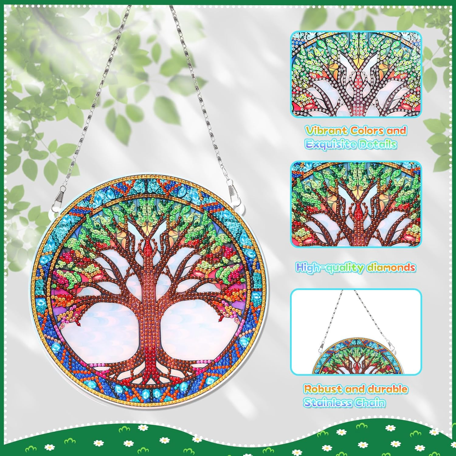 Suncatcher Diamond Art Kits with Tools, Tree Suncatchers for Windows, Diamond Hanging Gifts for Girls, Tree of Life Stained Glass Wall Hanging for Home Decor (Tree) image number 1