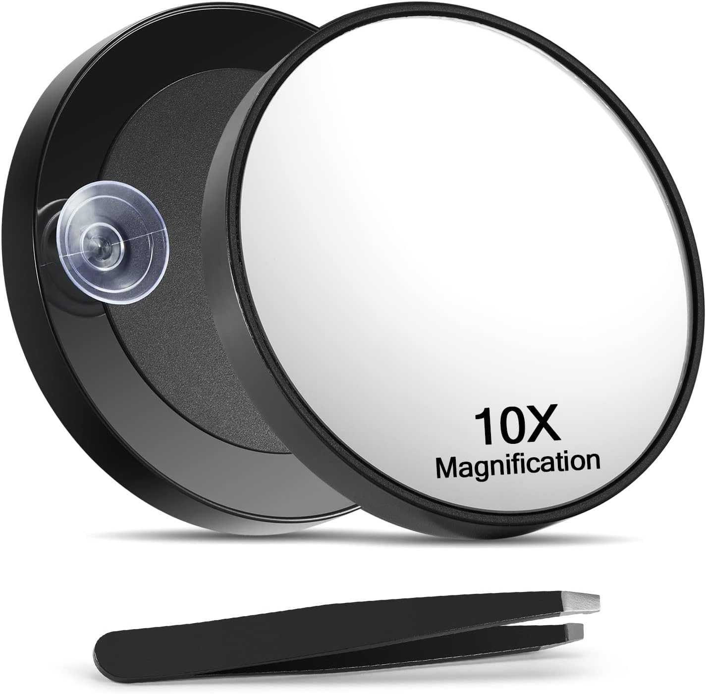 10X Magnifying Mirror with 2 Suction Cups, 3.5 Inches Magnified Makeup Mirror and Slant Tweezers,1Pcs