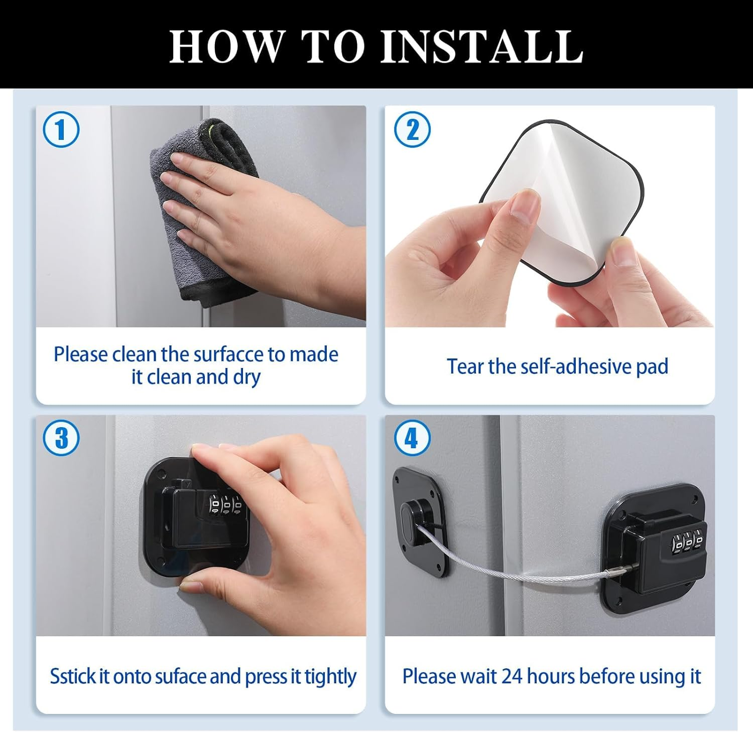 2 Pack Child Safety Cabinet Locks Plastic Fridge Lock for Kids Heavy Duty Refridge Lock Self Adhesive Combination Locks for Cabinets Window Drawers No Drilling No Keys Needed image number 6