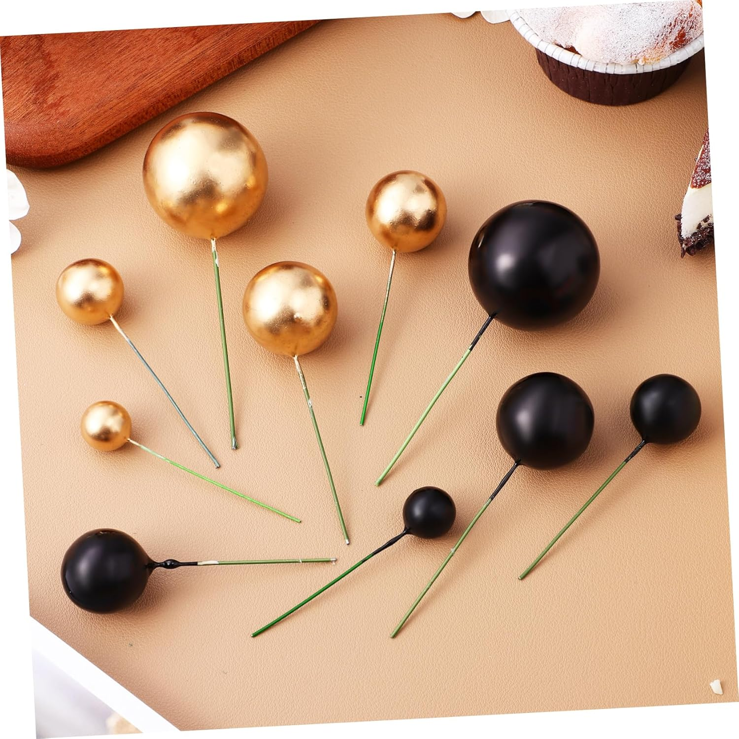 CHILDWEET Gold and Silver Cake Topper Balls Mixed Sizes Black and Gold Cake Decoration Ornaments 30Pcs Set for Birthday Party Supplies image number 3