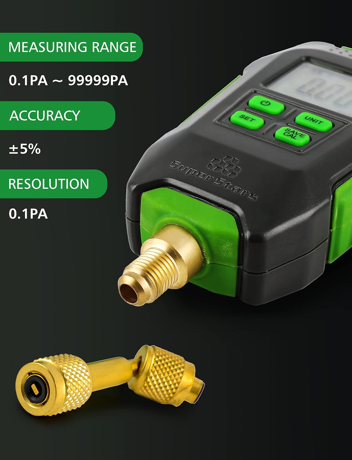 Digital Micron Vacuum Gauge 1/4" SAE, Digital Pressure Tester Meter HVAC, Alarm Notice, Temp Compensation, LCD Display, 4 Units image number 3