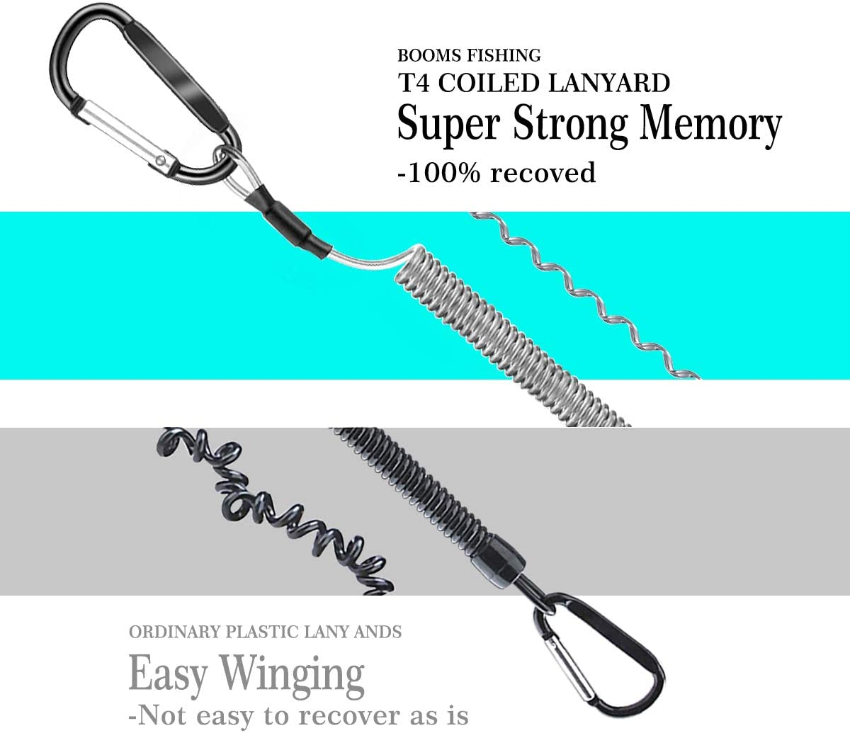 Hekodonk Flexible Anti-Lost Spring Coil Leash Cord Safety Ropes Retractable Lines Elastic Wrist Band with Stainless Steel Snap Hook Keychain Ring Carabiner,Silver - Silvery 2Pcs image number 5