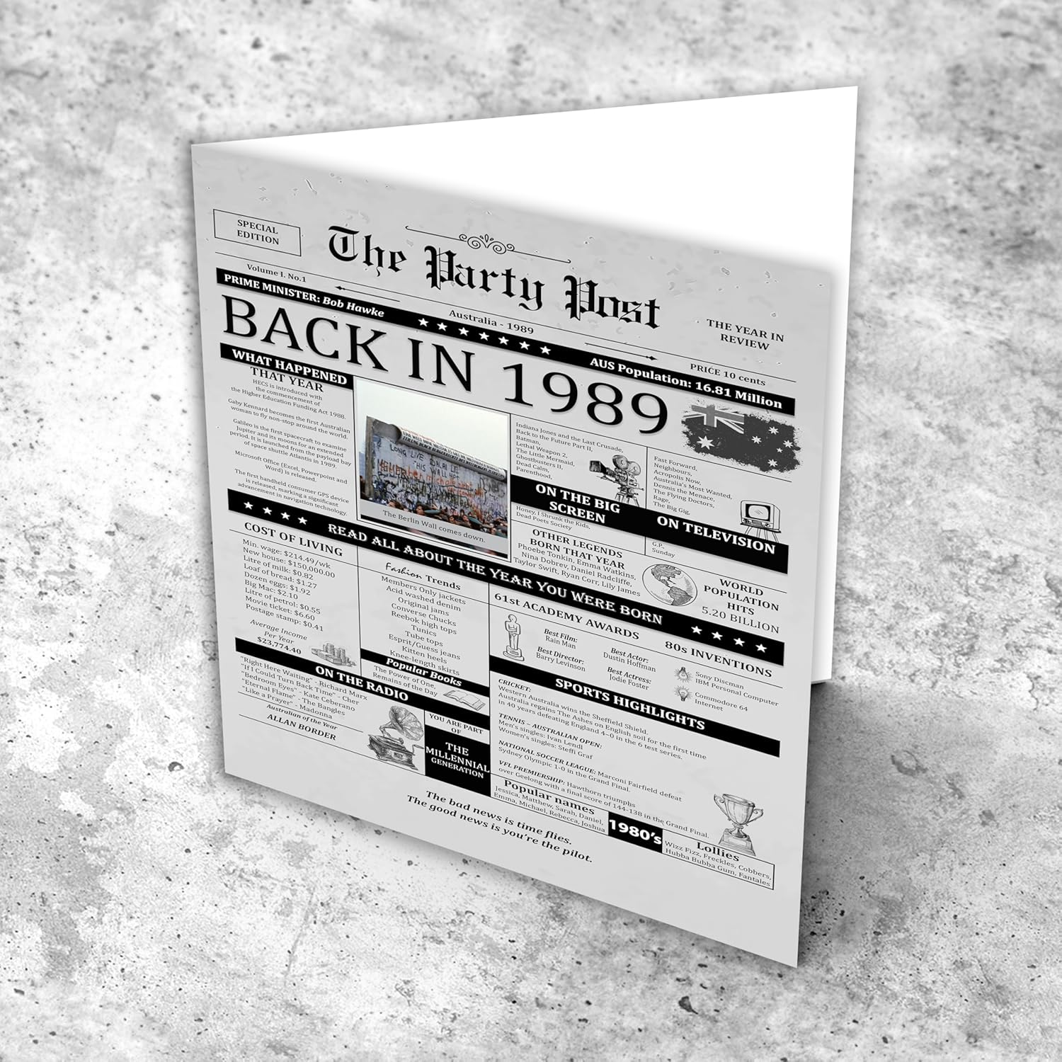 35Th Birthday Gifts for 35 Years Old Women or Men Party Decorations Supply. Back in 1989 Funny Large Card for Him or Her. Historical 13 X 9 in Poster with Vintage Mailing Envelope Turning 35 Years image number 4