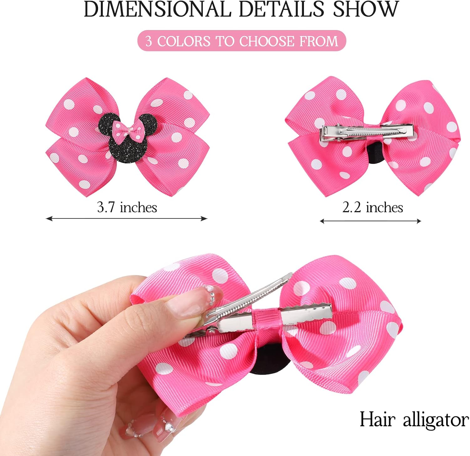 Baby Hair Accessory Set: 6 Piece Mouse Ear Bows and Clips for Girls, Women - Birthday, Party, or Everyday Wear - Pack-5 image number 2