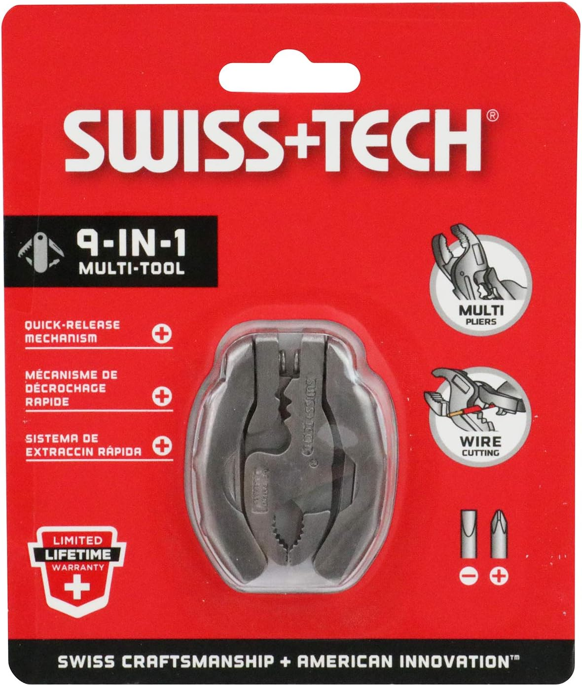 Swiss+Tech ST50016 Polished Stainless Steel 9-In-1 Micro Pocket Multitool with Screwdrivers, Pliers (Single Pack) image number 1