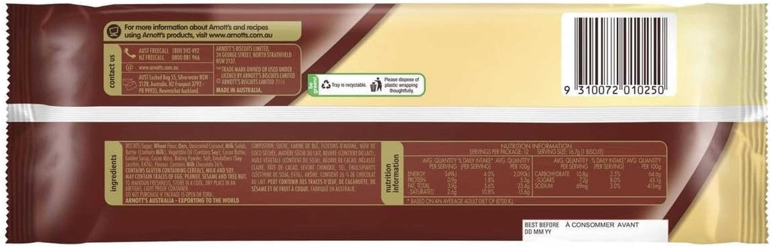 Arnotts Chocolate Butternut Snap Biscuit 200 G, 200 G image number 3