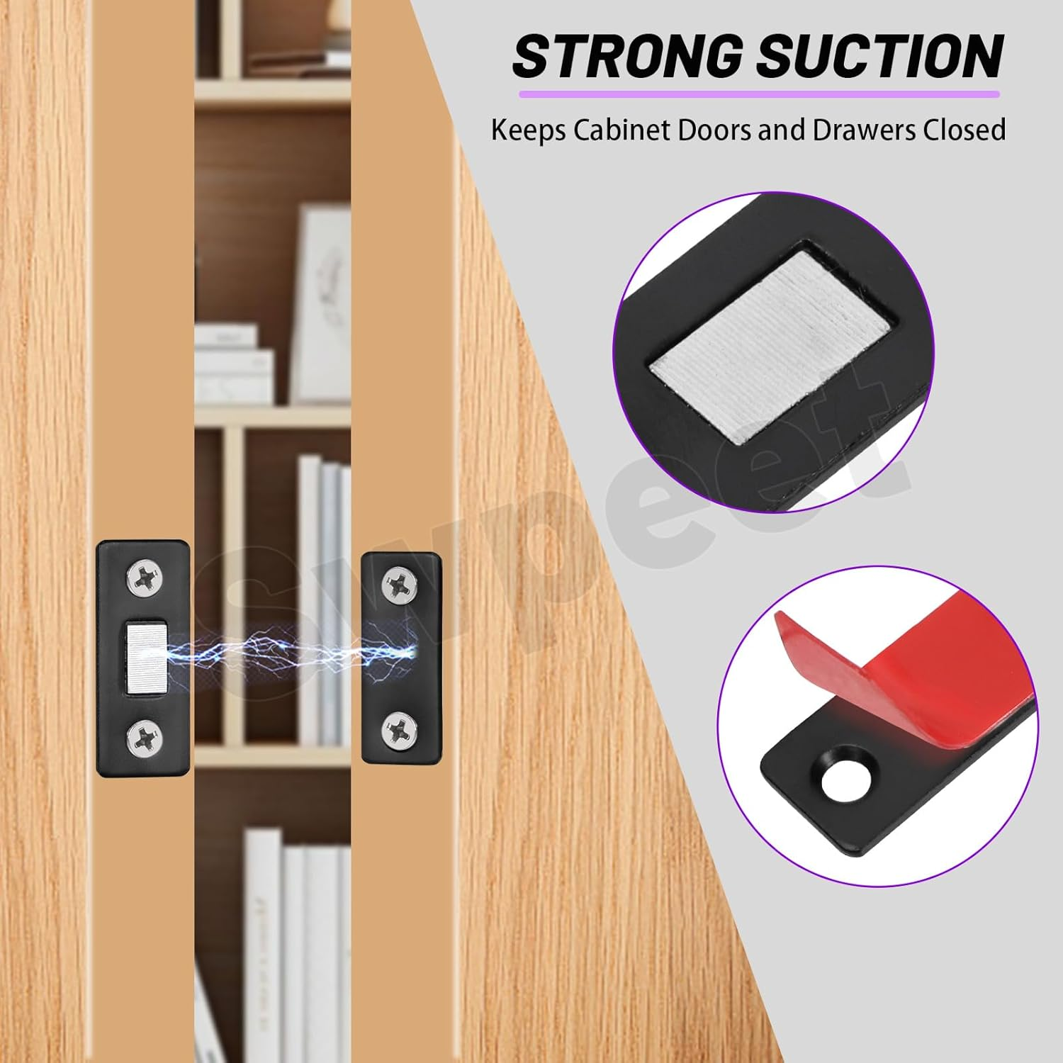 Swpeet 12 Pack Black Stainless Steel Cabinet Magnetic Catch Assortment Kit, Ultra Thin Cabinet Magnetic Catch Adhesive Cabinet Door Magnets for Door Kitchen Cupboard Closure Closet Door Closer