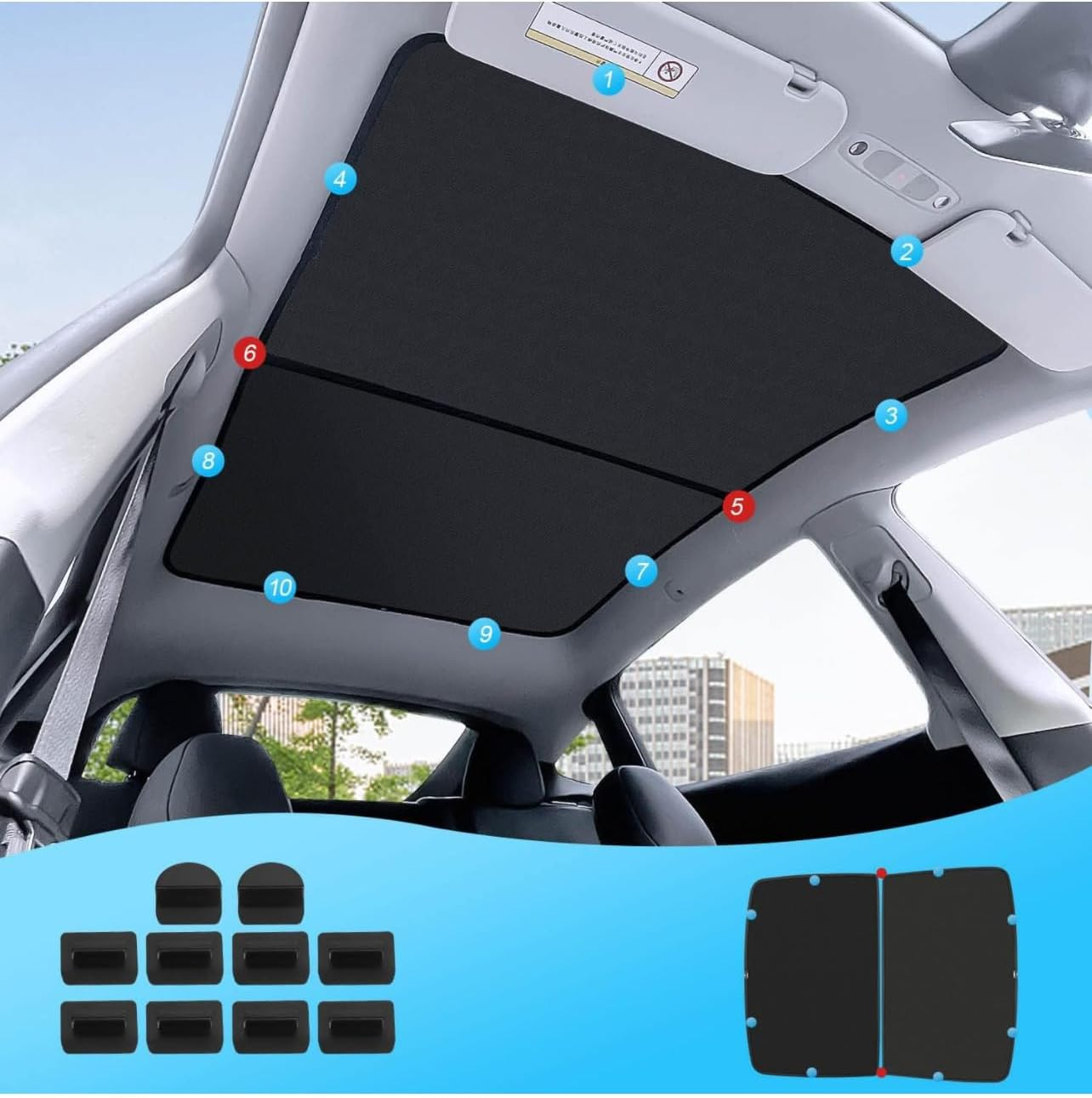 Tesla Model 3 Accessory 2023 Australia Glass Roof Sunshade (BLACK) Windshield+ Front + Rear Top Shades for Glass Roof Sunroof for Model 3 Sunshades Only Fit to Yr 2021-2023 Models. image number 3