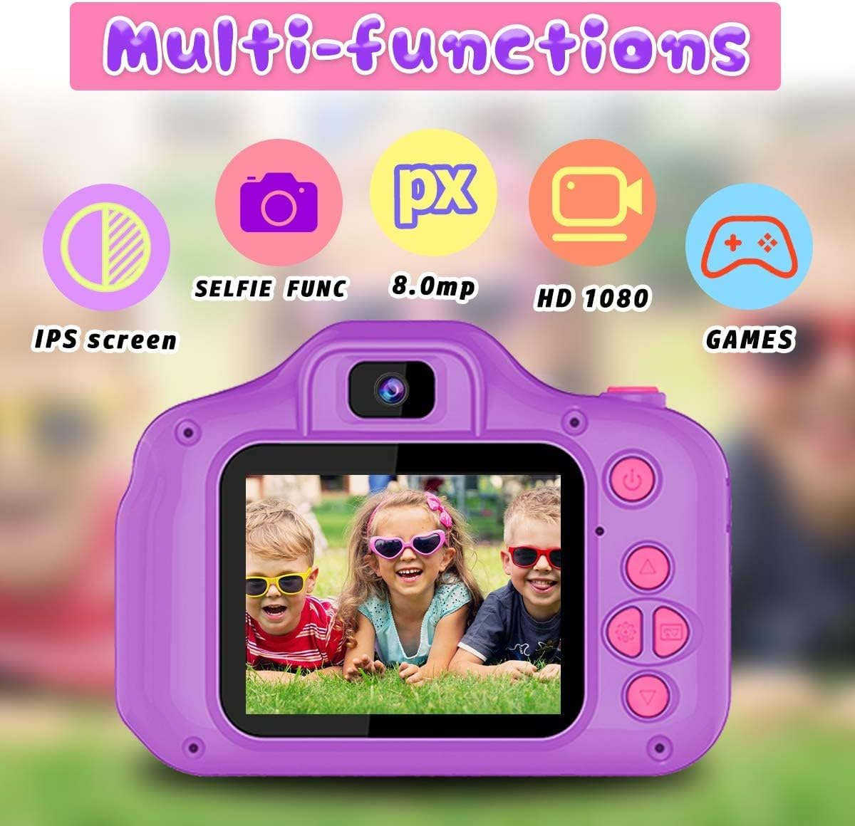 Upgrade Kids Selfie Camera, Christmas Birthday Gifts Toys for Children, HD Digital Video Cameras for Toddler, Portable Toy for 3 4 5 6 7 8 Year Old Boy Girl with 32GB SD Card (Purple) image number 6