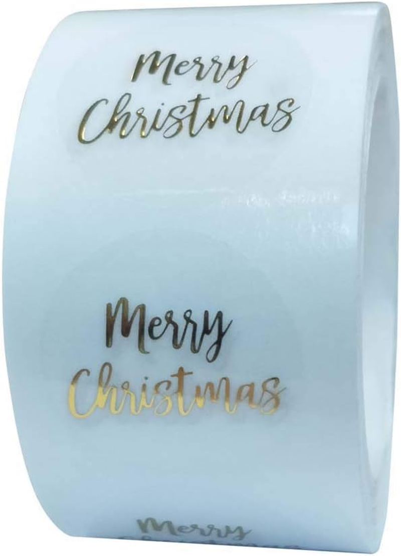 Lanema Merry Christmas 500Pcs/Roll 1 Inch Gold Foil round Seal Transparent Sticker for Business Hand Gift Envelope image number 3