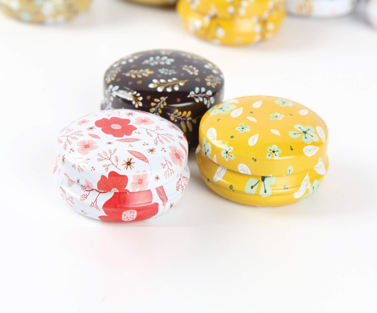 Skylarlife Lip Balm Tin Jars/ Cream Jar Skylarlife Metal Tin with Lid/ Tin Cans/ Gift Containers for Candles Making, DIY Lip Balm Containers, Cosmetics Ointment, Cream Jar Jewelry round Jars with Lids/ Pack of 12 (Cartoon, Nature, Flower, Universe) (Flower) image number 1