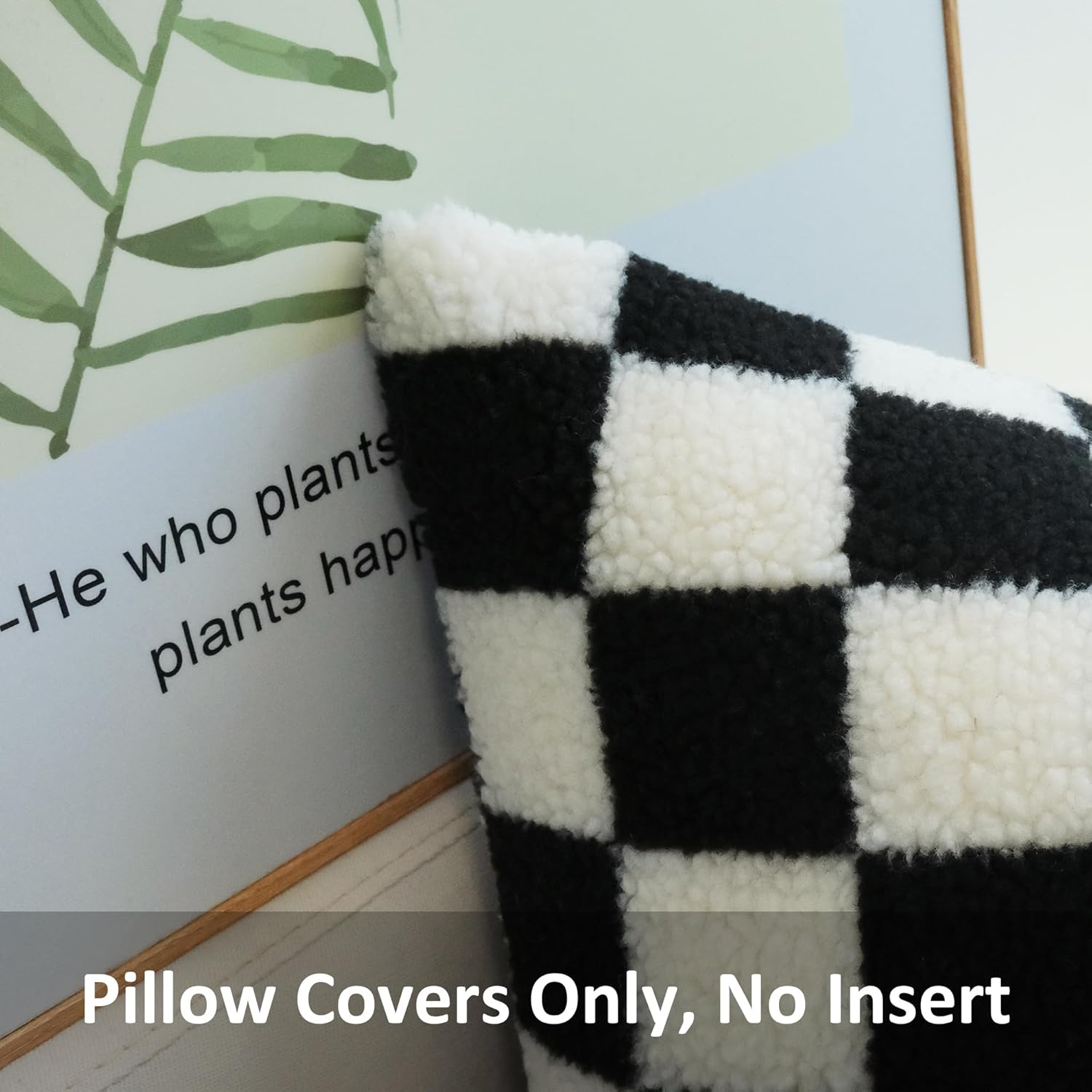 JOJUSIS Decorative Throw Pillow Covers Luxury Style Checkerboard Pattern Cushion Case Super Soft Faux Fur Wool Pillowcases for Couch Bedroom Pack of 2 (Black, 20 X 20-Inch) image number 5