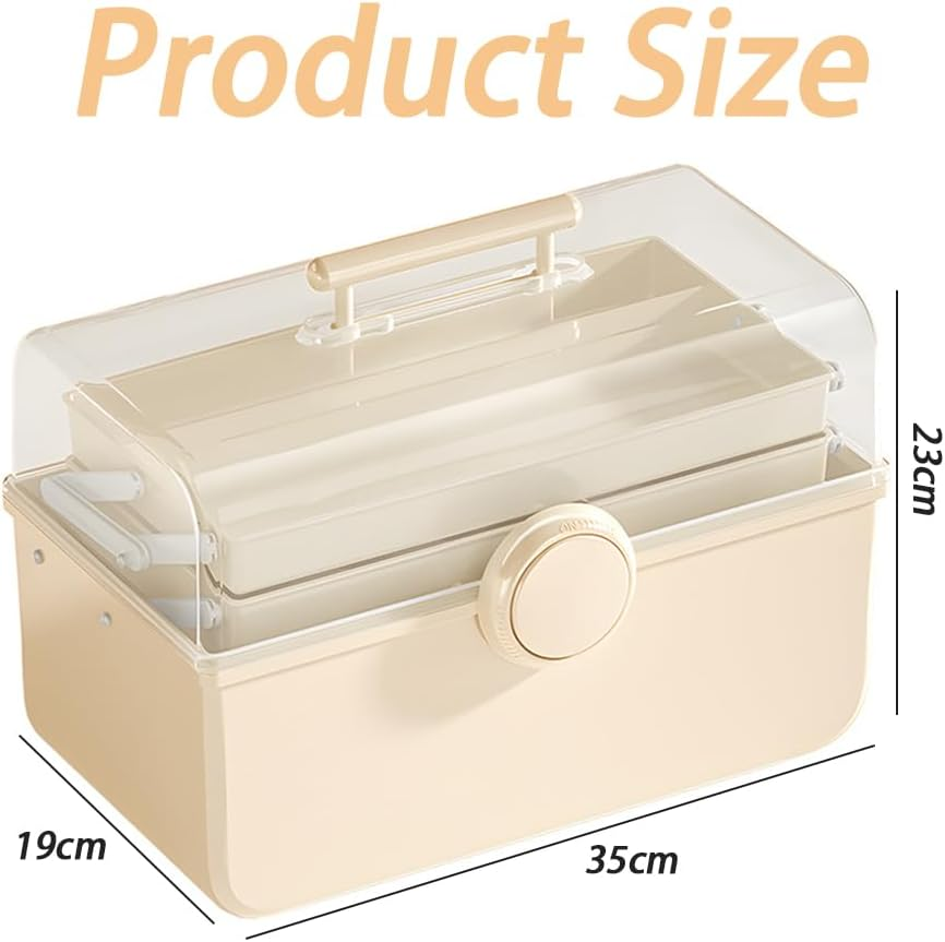 3-Layer Plastic Dividing Storage Box, Multifunctional Plastic Tool Box with Handle for Sewing, for Sewing, Makeup, Medicine, Nail, Hair Accessories for Kids, 35*19*23 Cm image number 3