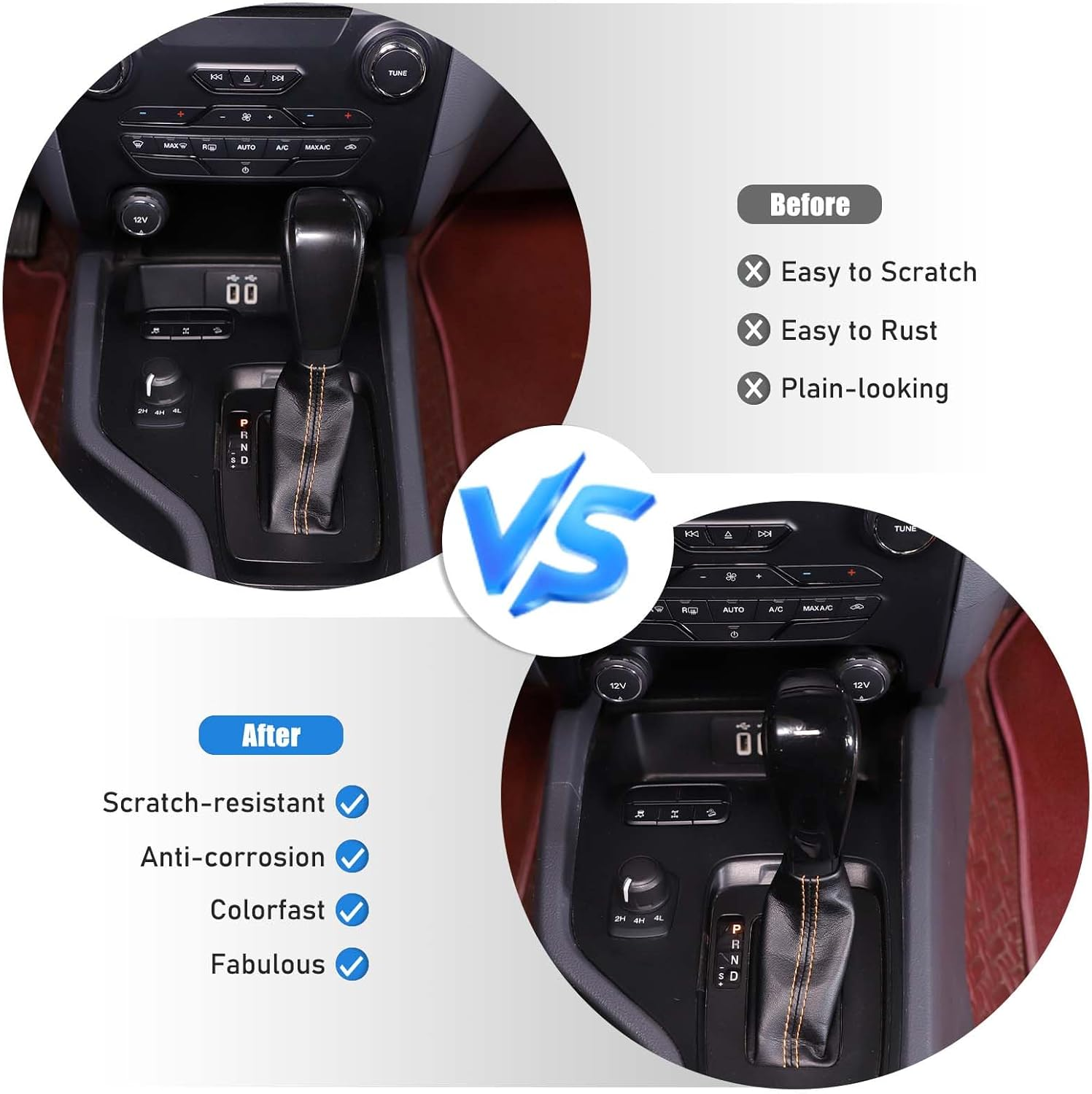 Gear Shift Knob Cover Trim Compatible with Ford Ranger/T6/T7 2015-2018 Accessories | ABS Shifter Head anti Scratch Protector | 1PC Set (Glossy Black) - Carbon Fiber Pattern image number 4