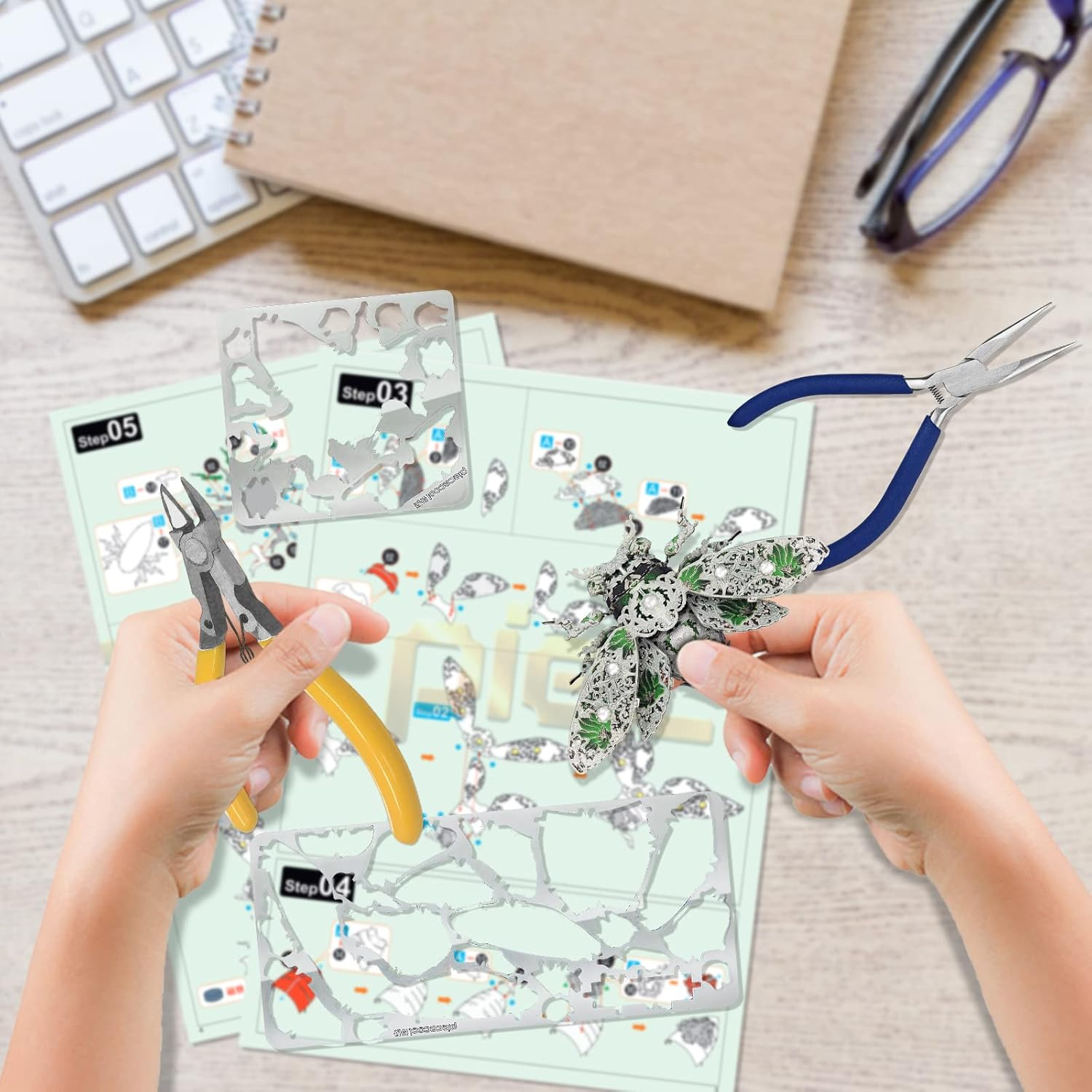 Piececool Metal 3D Puzzles for Adults, Cicada 3D Model Building Kits Insect Themed Animal Fashion Brooch Assembling DIY Crafts Creative Gifts image number 2