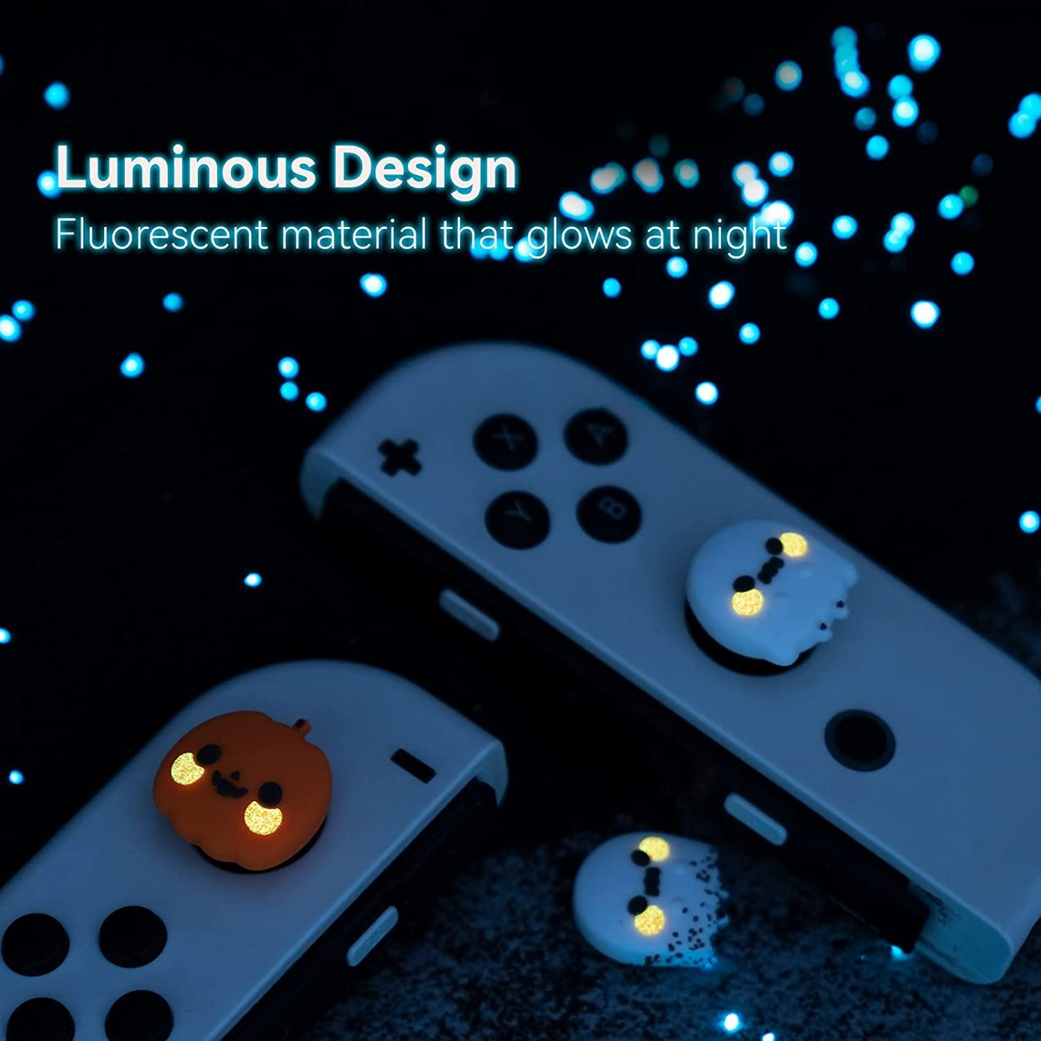 Geekshare Cute Silicone Game Console Thumb Grip Caps, Joystick Cover Compatible with Switch/Oled/Switch Lite,4Pcs - Pumpkin Ghost