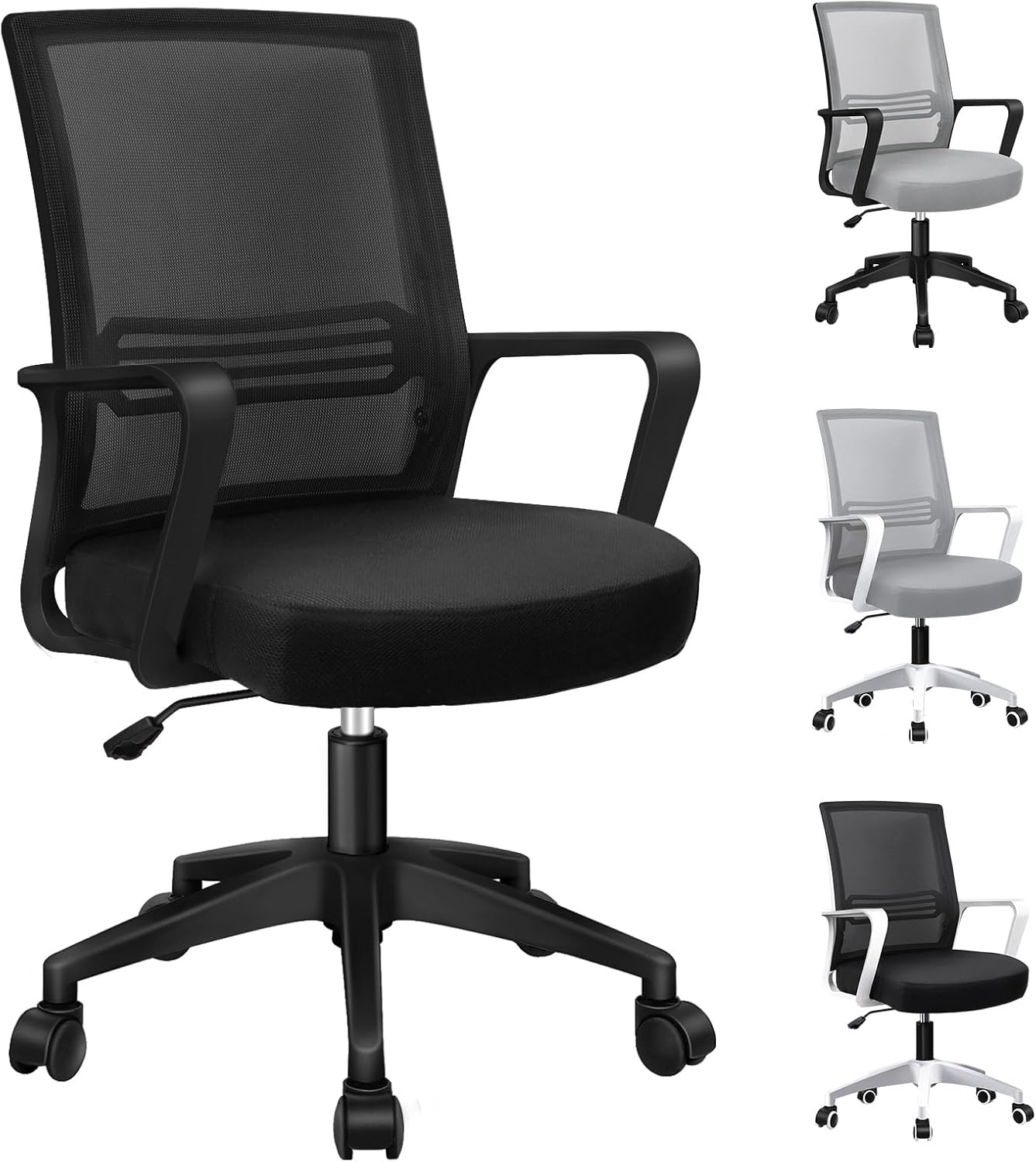 ALFORDSON Mesh Office Chair with Sgs-Approved Gas-Lift, Mid Back Executive Computer Desk Chair, Fabric Seat Gaming Racing Chair, Max 180Kg Loading(Fina Black Grey)
