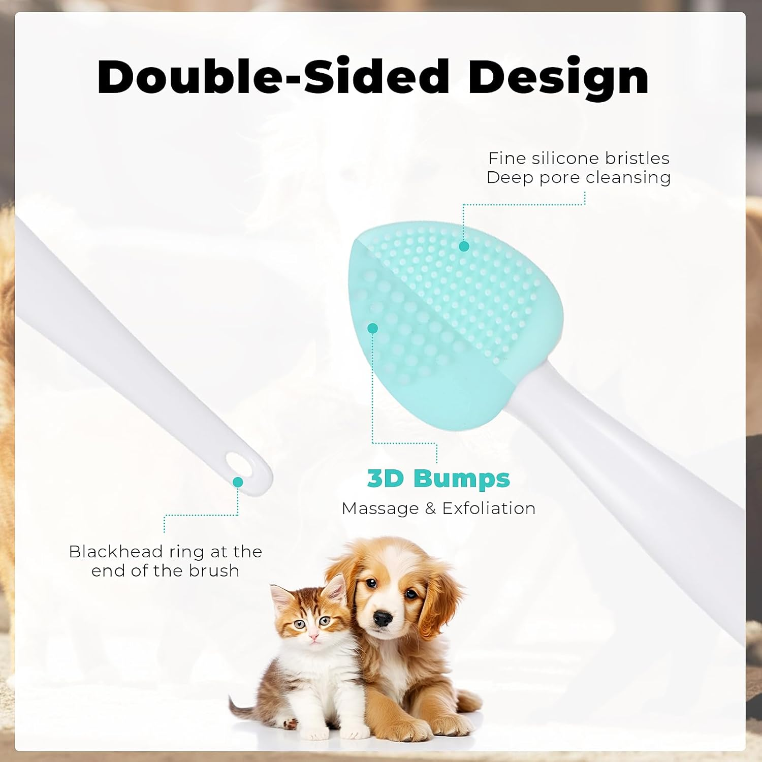 4Pcs Cat Acne Chin Treatment, Black Seed Soft Silicone Grooming Scraper, for Chin Acne & Blackhead Exfoliation, Double-Sided Brush image number 5
