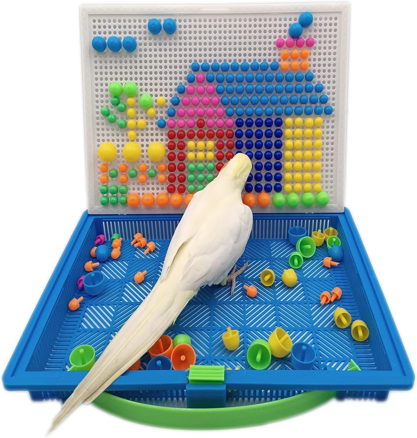 Bird Toys for Parakeets, Parrot Foraging and Chewing Toys with Mushroom-Shaped Peg Blocks for Small & Medium Birds, Suitable for Parakeets, Budgerigars, Conures image number 5