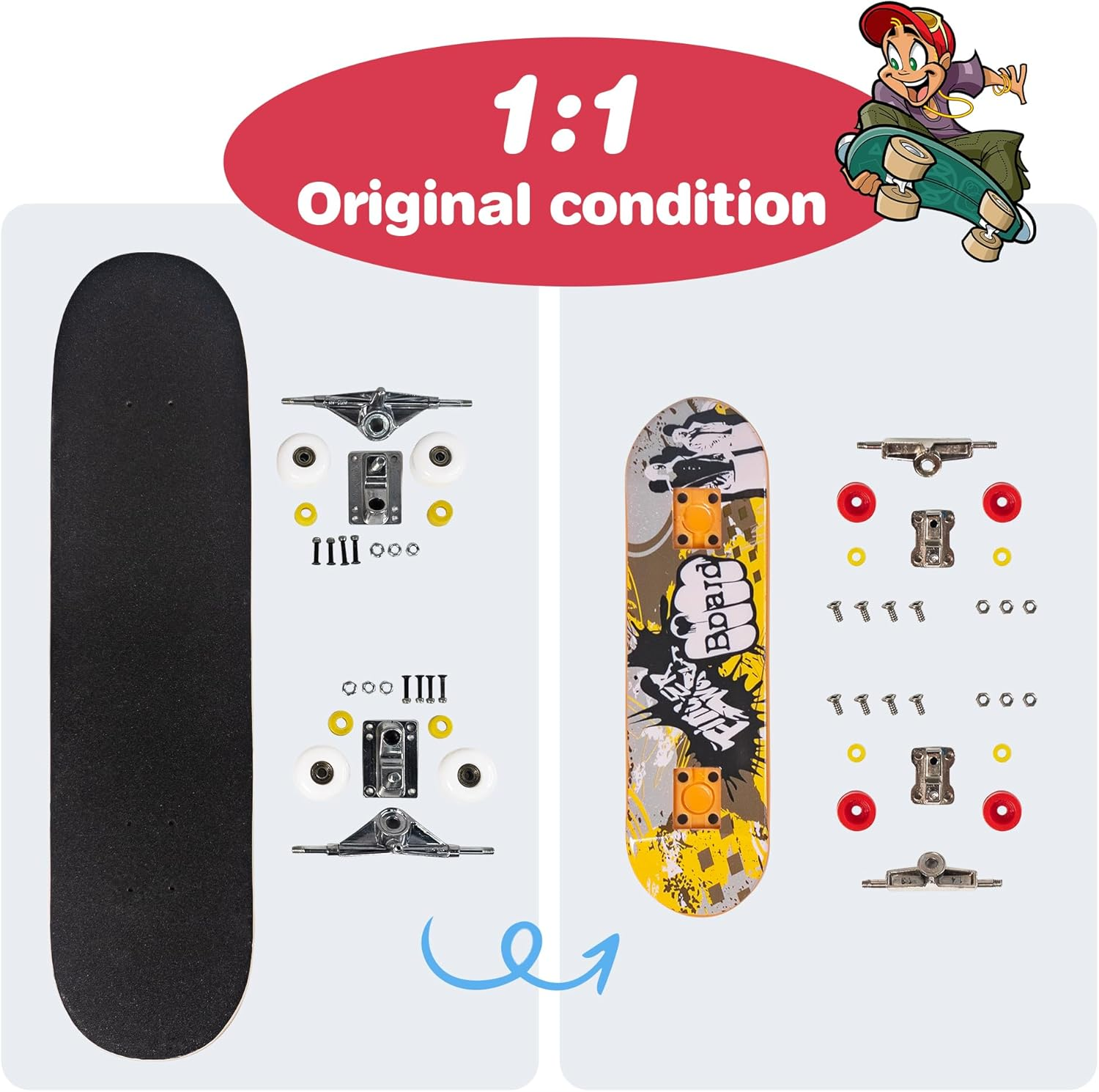 BROKIG Decktoy Finger Skateboard Sets,Fun Fingerboard Skatepark Kit Mini Finger Boards - Finger Training Toys for Kids Boys Gifts or Adult Party Toys (HB-003) image number 5