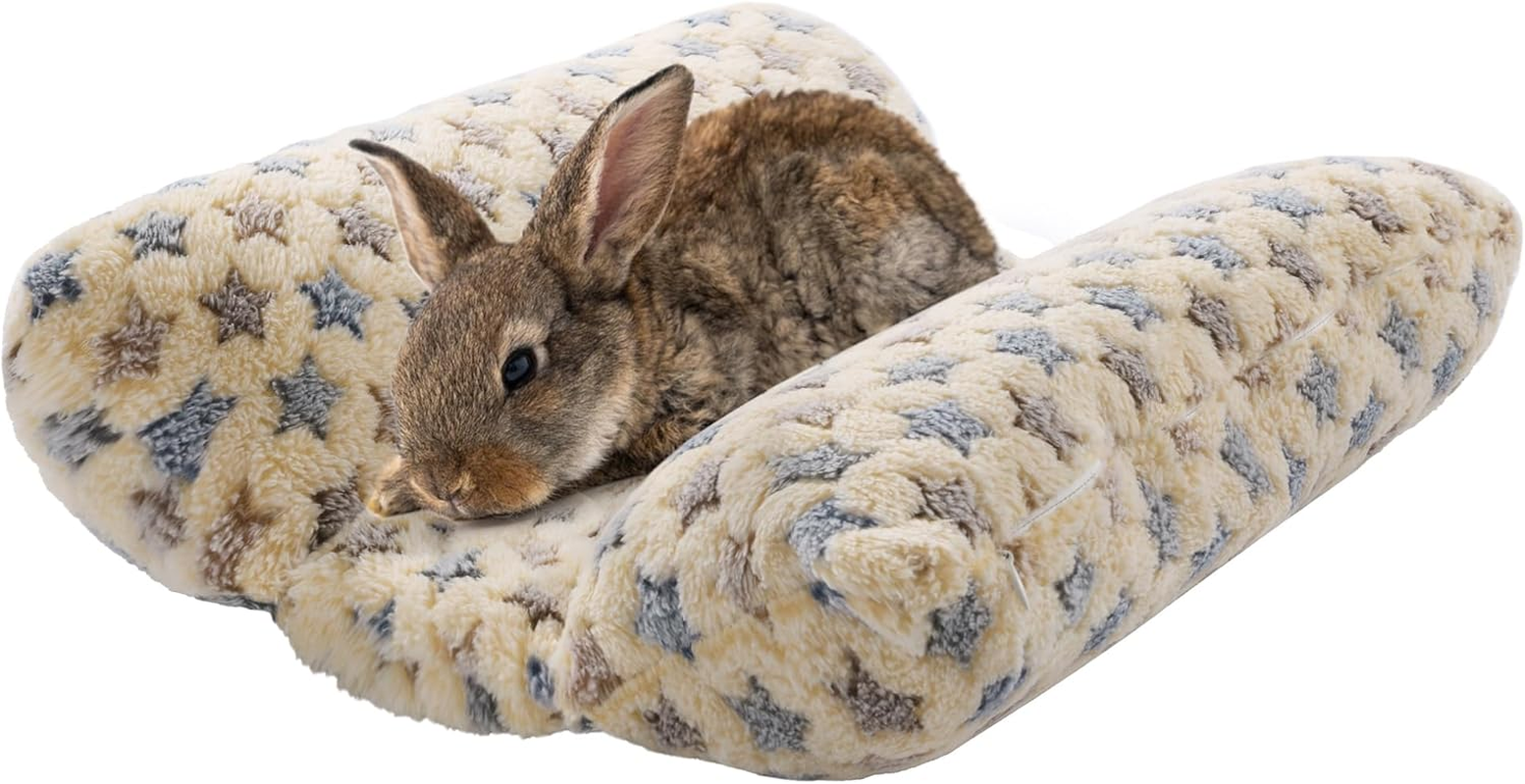 HOMBYS 5" Thickened Bunny Bed, Cuddle Rabbit Bed Soft Plush Cuddle Cushion with Lounger Pillow, Warp Design for Indoor Small Animals, Kitten, Hamster, Guinea Pig, Small Pet Flop Mat, (Yellow) image number 4