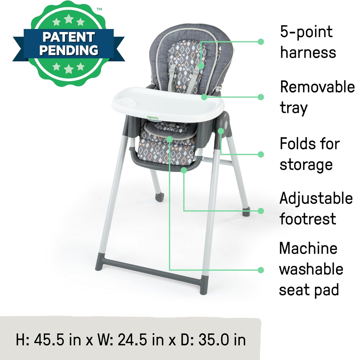 Ingenuity Proper Positioner Deluxe High Chair - 7-In-1 Convertible Baby Seat, Removable Rocking Infant Seat, Unisex, for Ages 0-36 Months image number 1