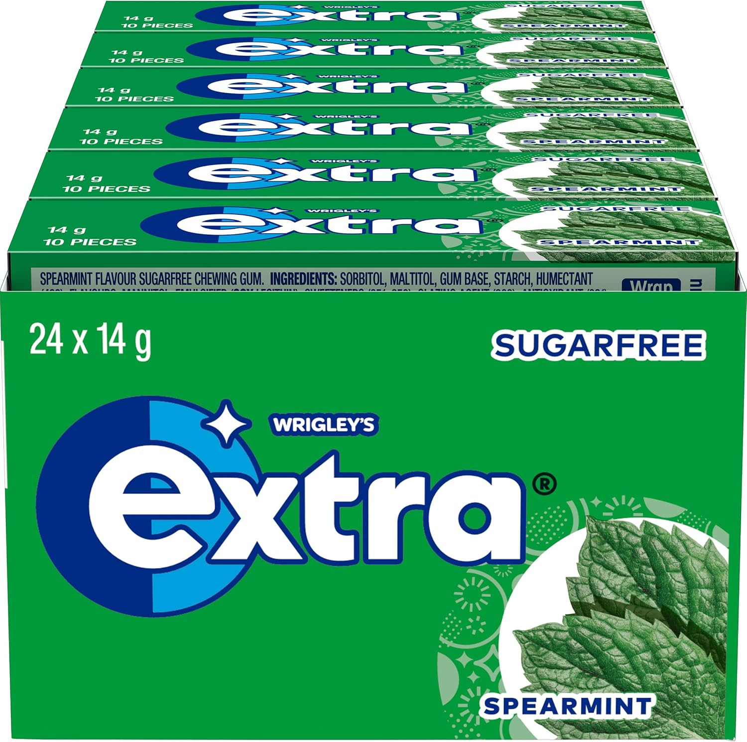 Extra Spearmint, Sugar Free Chewing Gum Pellets, 24 Packets with 10 Pieces image number 4
