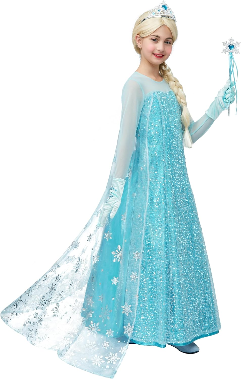 Spooktacular Creations Ice Princess Dress for Girls, Snow Princess Costume, Sequin Dress with Cape for Kid Halloween Birthday image number 5
