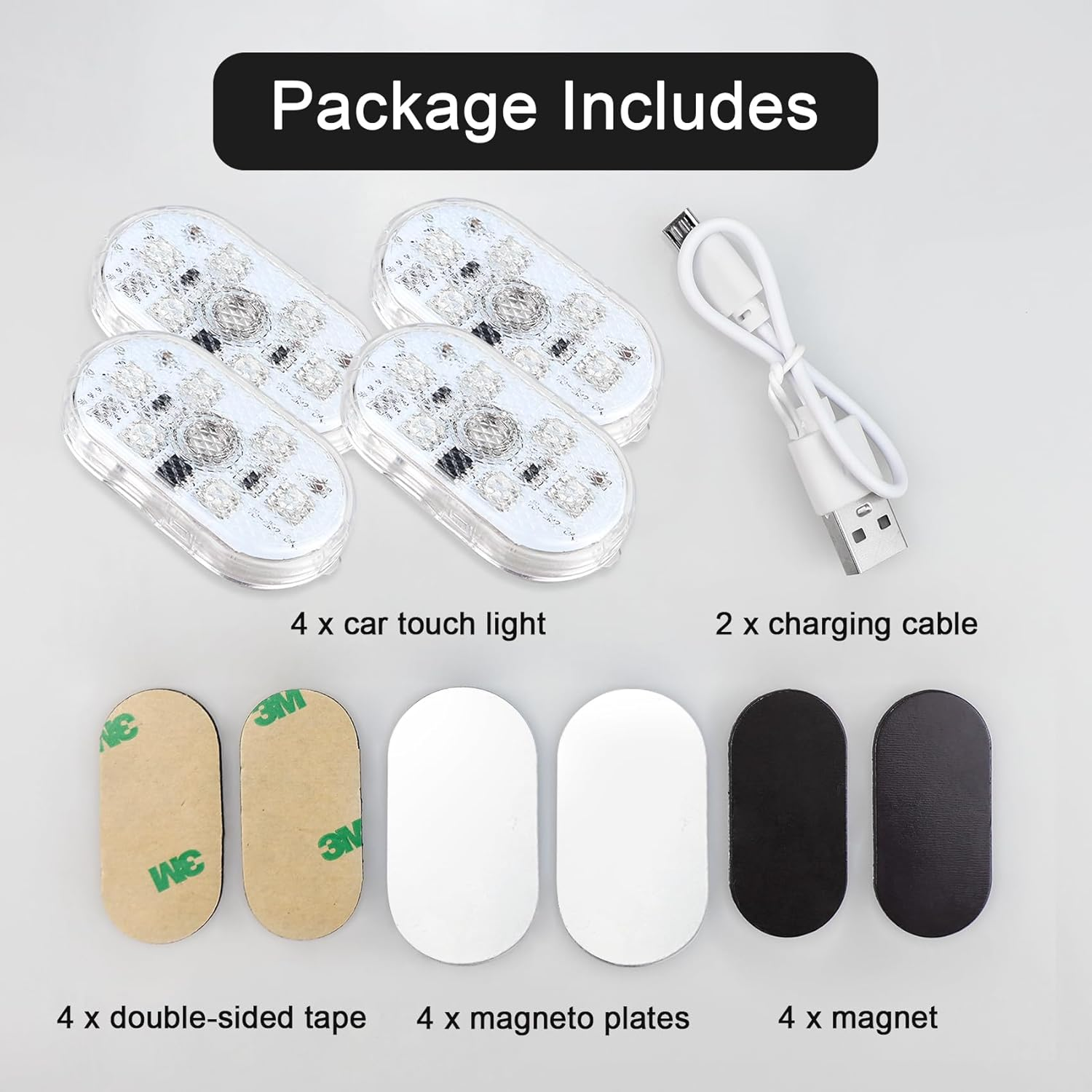 Car Led Interior Lights, Footwell Lights for Car Interior Ambient Lighting USB Rechargeable Wireless Touch Car Light for Boot, Car Doors, Armrest Boxes, Sitting Areas, 4 Pcs 7 Colors image number 4