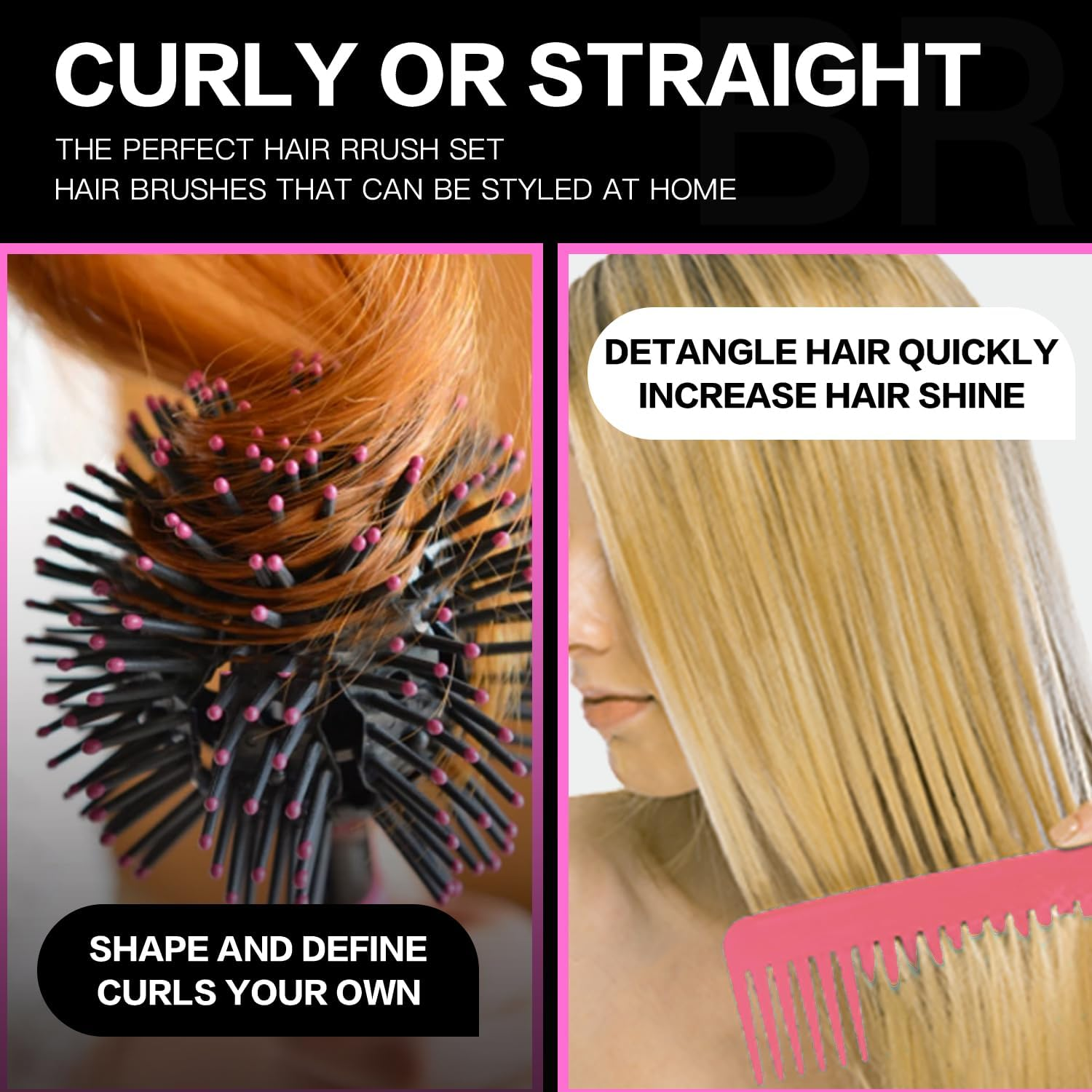 3D Bomb Curl Hair Brush 360&deg; round Styling Hair Brush Detangling Hairbrush Spherical Ball Brush Salon round Hair Curling Curler and Wide Tooth Comb for Curly/Long/Wet/Dry Hair image number 3