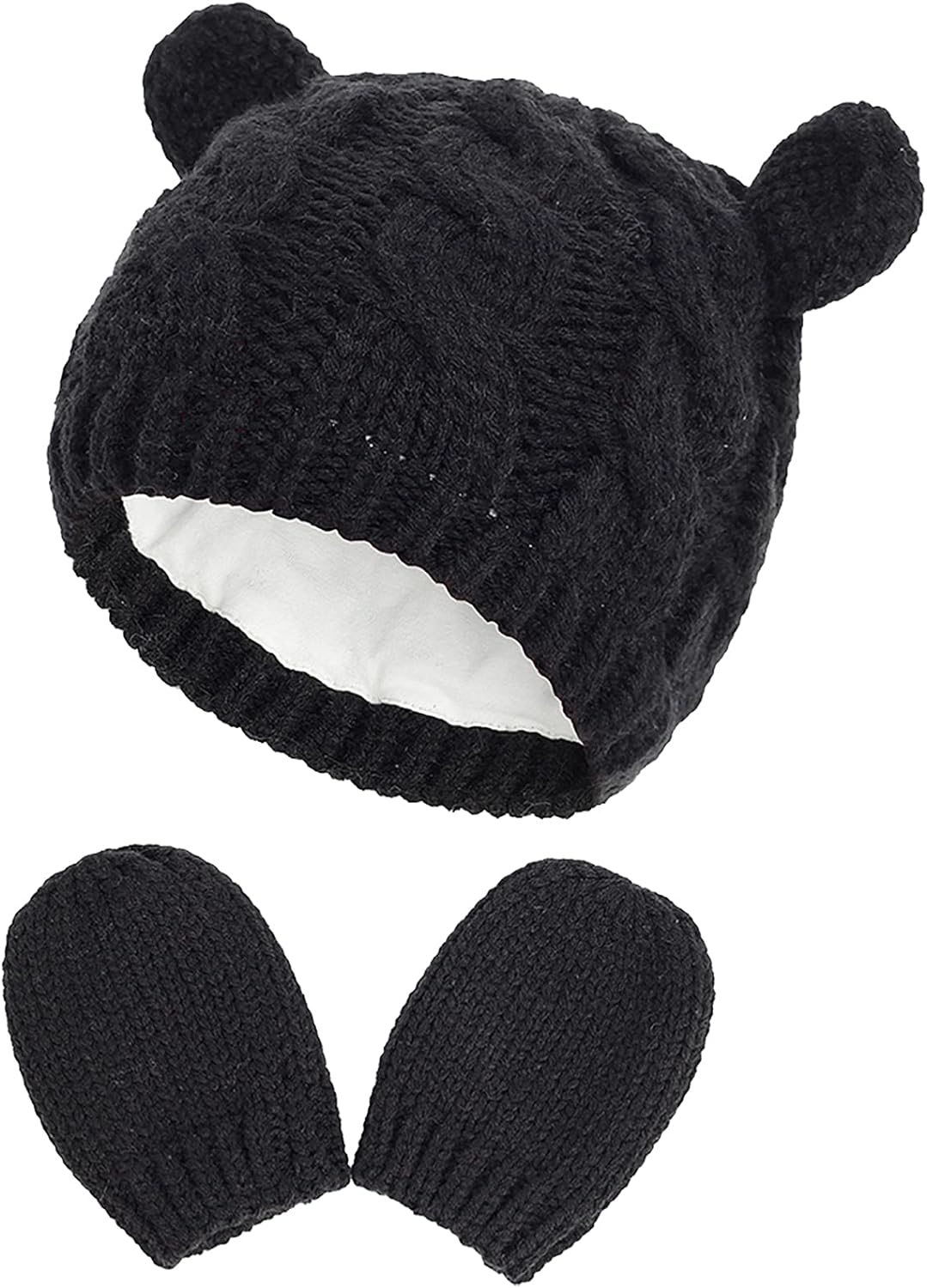 Malaxlx Newborn Baby Infant Toddler Winter Beanie Hat Mittens Set Warm Knitted Hat Glove Set for Girls Boys