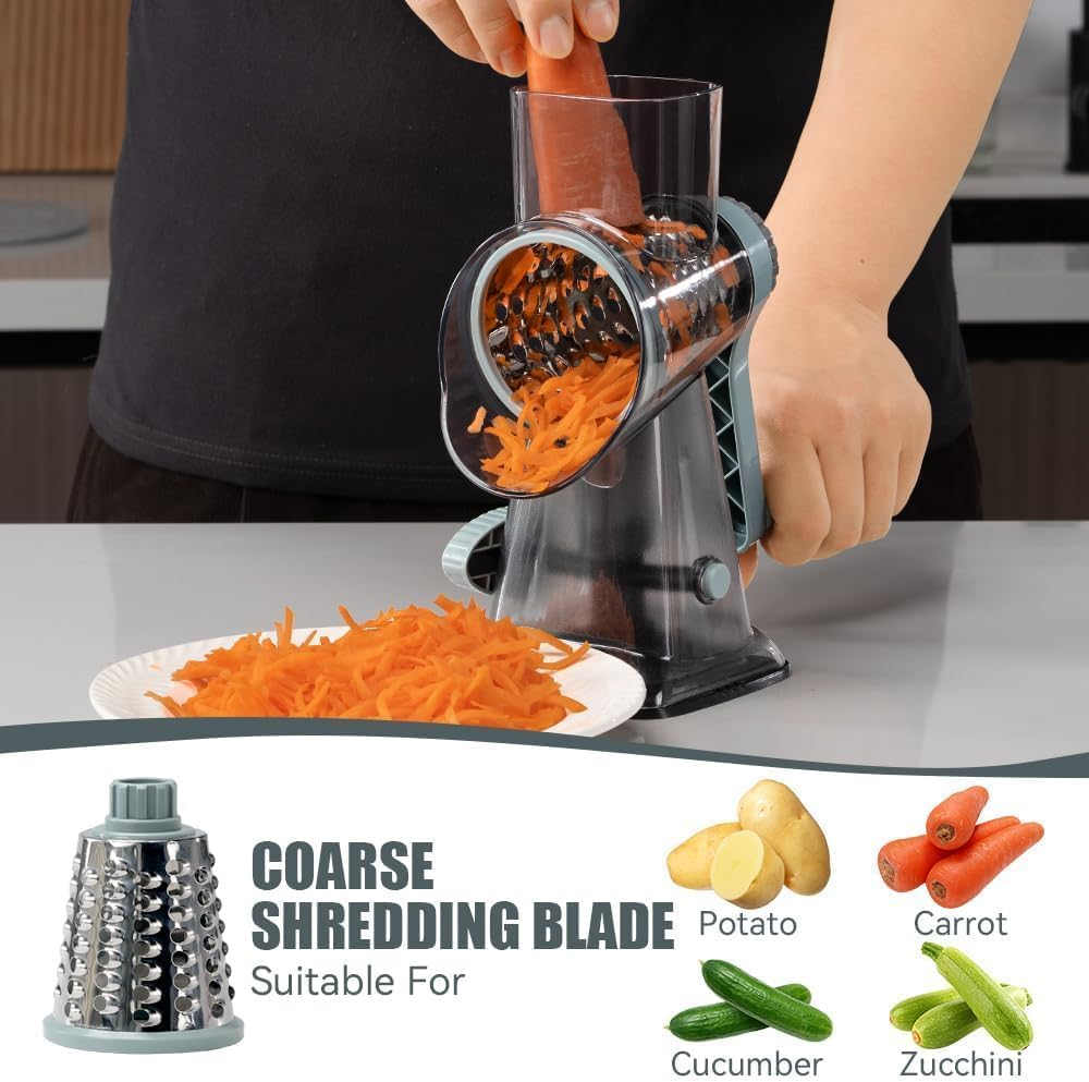 Rotary Cheese Grater with Handle,And Vegetable Shredder for Kitchen,Blades for Shredding, Grating, Slicing,Vegetable Shredder with Suction Base and Cleaning Brush image number 5