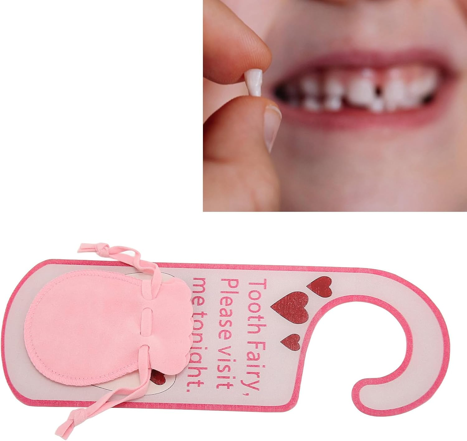 Tooth Fairy Door Hanger Bag, Tooth Fairy under Pillow Pouch for Lost Teeth Kids Boys Girl Milk Teeth Encourage Gift, Acrylic Tooth Fairy Door Hanger Bag Money Holder image number 2