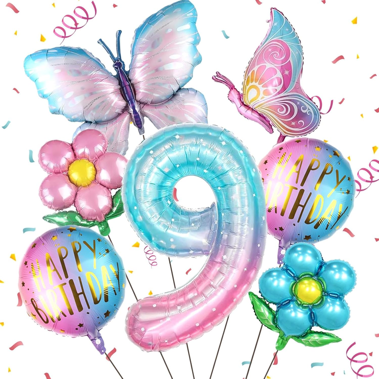 Butterfly Balloons 2Nd Birthday Decorations for Girls Colorful Gradient Pink Butterfly Foil Balloons for Fairy First Birthday Party Baby Shower Decor (Number 2)