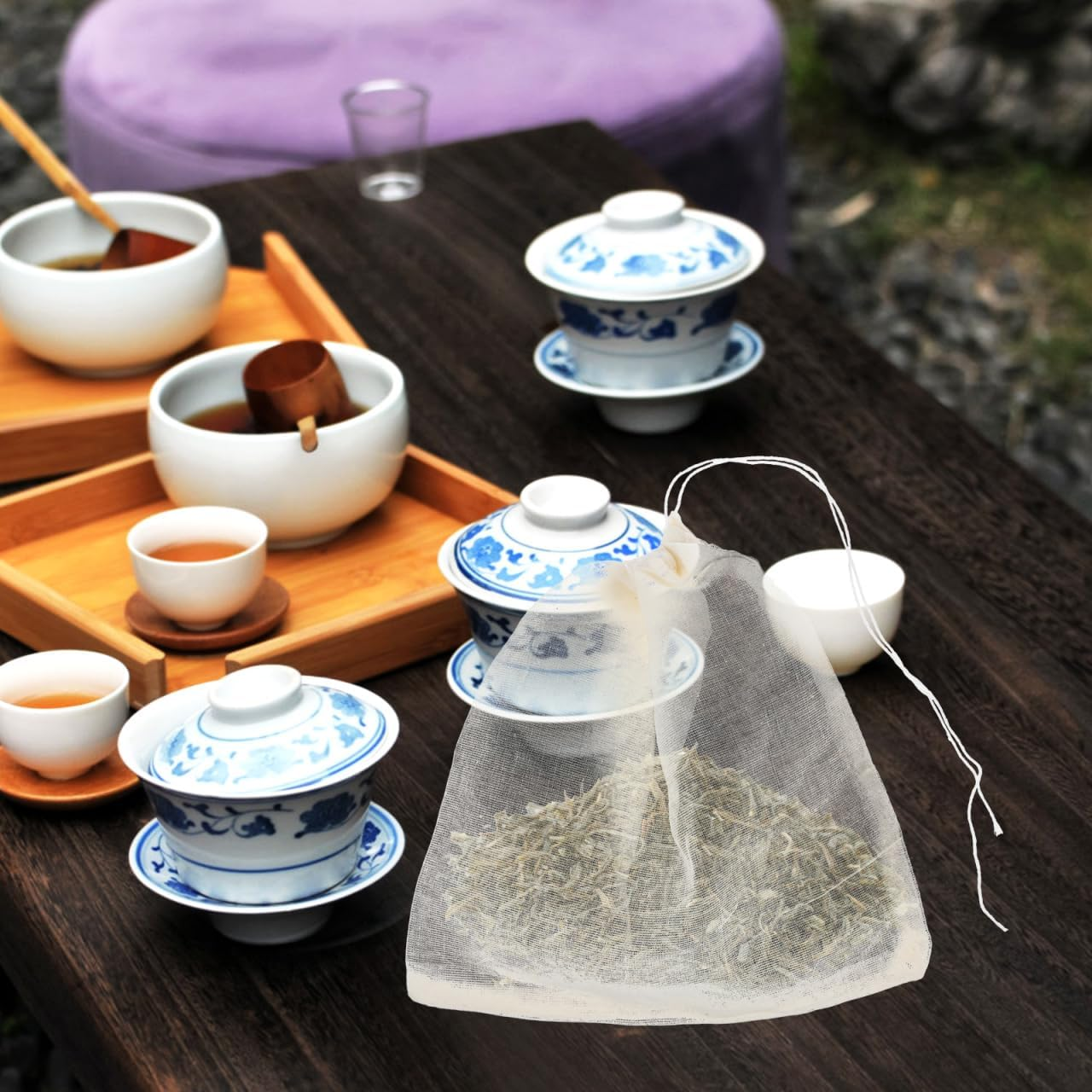 10Pcs Reusable Tea Brew Bags Soup Gravy Filter Bags Large Muslin Drawstring Tea for Loose Leaf image number 2