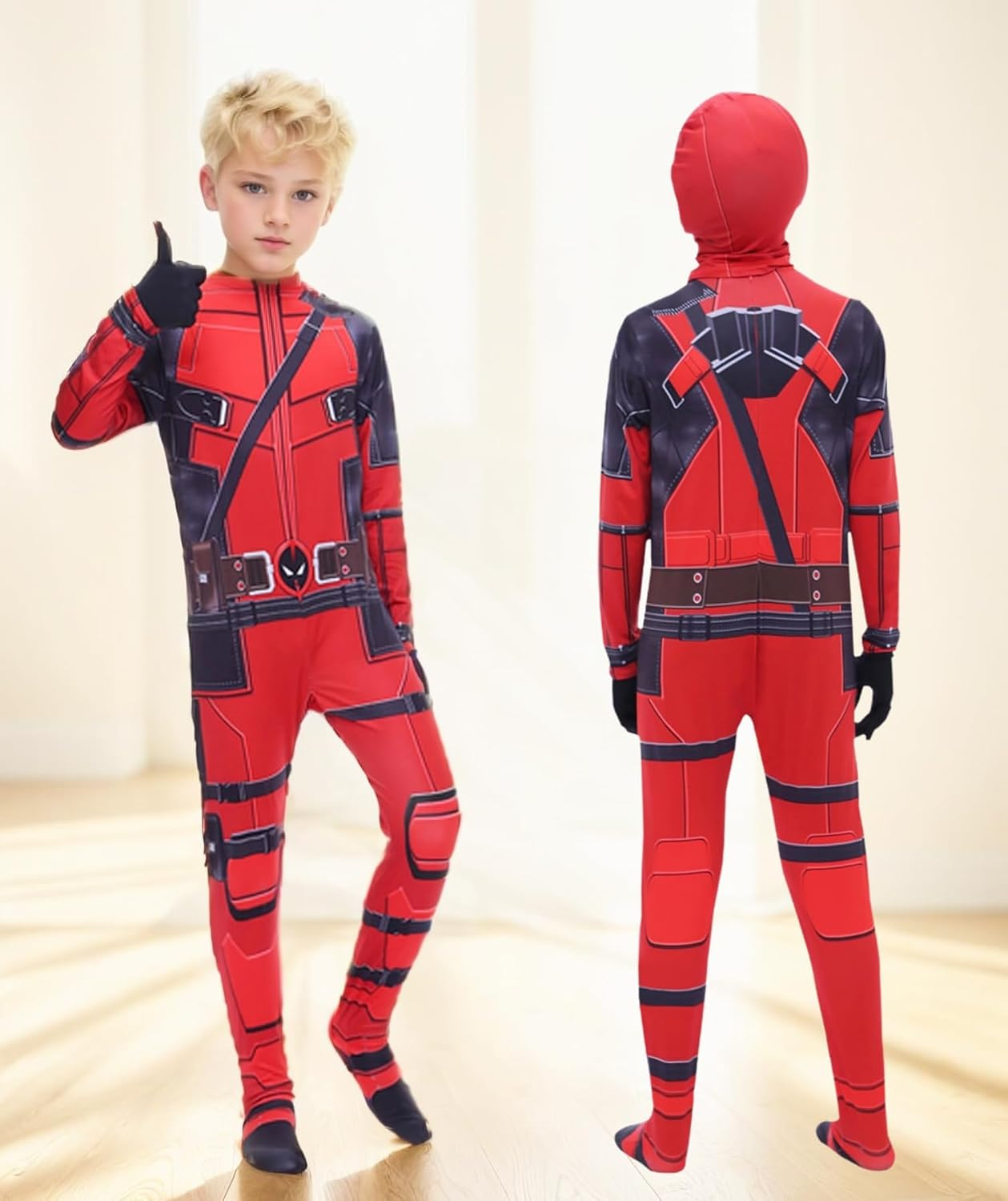 Cosplay Costume Spandex Hooded Jumpsuit Halloween Superhero Costume with Removable Fabric Mask image number 4