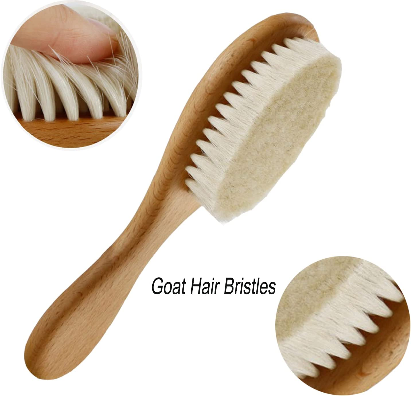 3 Piece Wooden Baby Hair Brush and Comb Set Natural Goat Bristles Brush for Newborns and Toddlers Perfect for Baby Shower and Registry image number 1