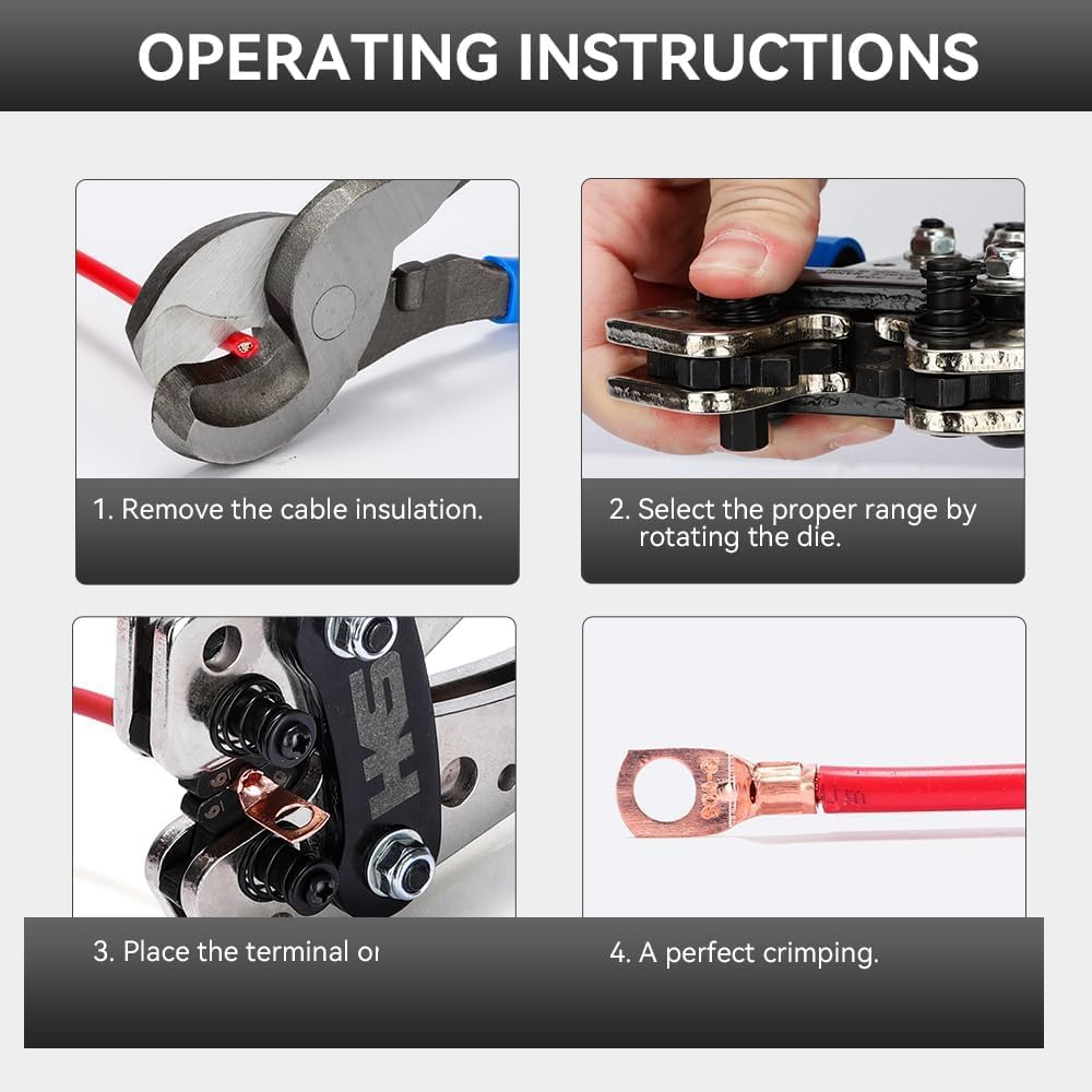 Battery Cable Lug Crimping Tool for Heavy Duty Wire Lugs with Cable Cutter 60Pcs Ring Terminals, Battery Terminal 6-50Mm&sup2;, Copper Lugs for 10, 8, 6, 4, 2, 1/0 AWG Wire Cable Cutting and Crimping image number 2