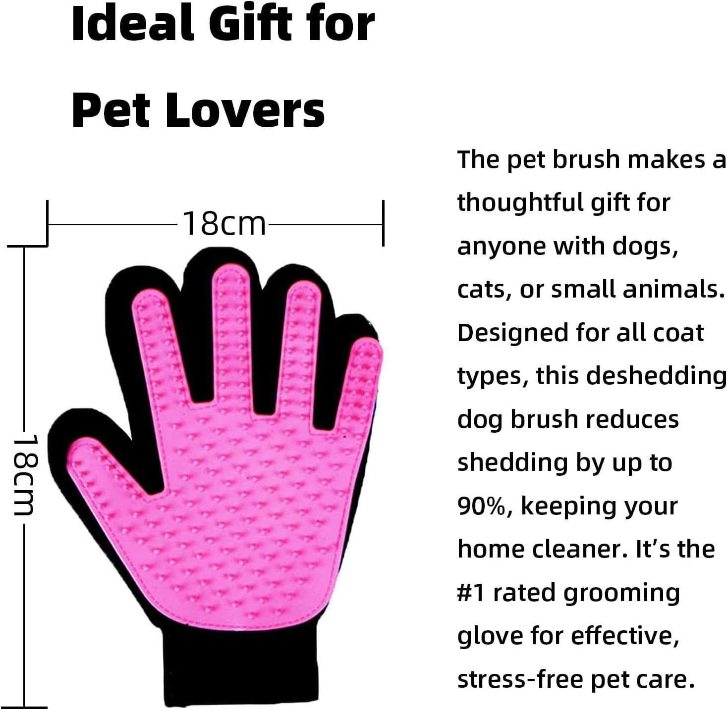 Pet Grooming Glove for Hair Removal and Bathing - 1 Pair Pet Hair Remover Glove for Cat/Dog/Rabbit/Horse with Long/Short Fur, Easy Mess Free Deshedding, BPA Free Pet Grooming Mitt (Pink)