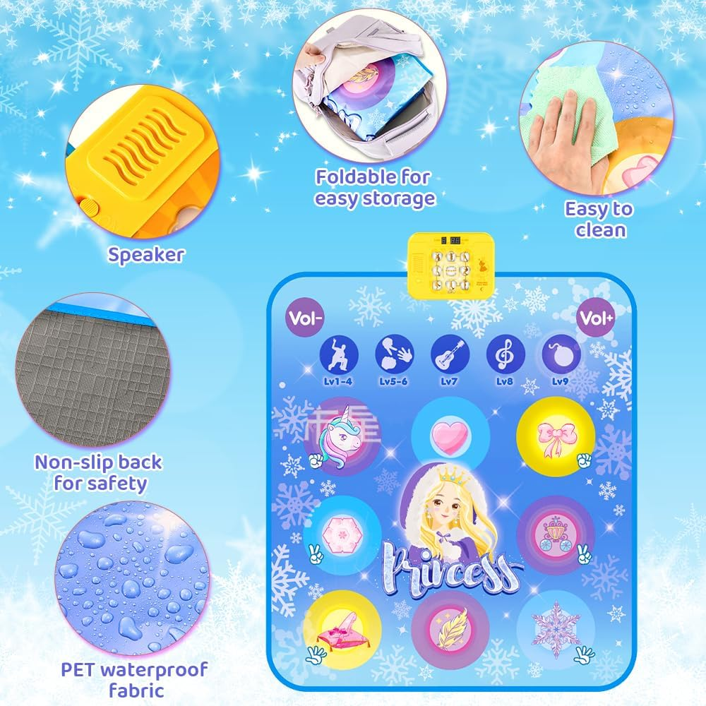 AUTOWT Musical Mat for Kids - Princess Themed Dance Play Mat, Educational Learning Musical Sensory Toys - Girls Birthday Gifts (Blue) image number 6