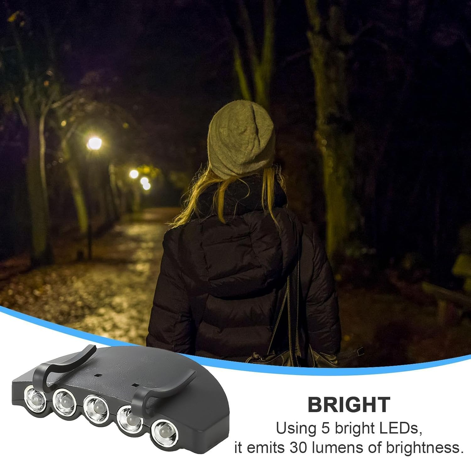 Led Hat Clip Light, Hat Brim Led Lamp, Cap Light with 5 Leds, Bright Hat Clip-On Lamp Headlamp Waterproof Ultra Bright Adjustable Hands-Free Equipment Hat Brim Headlamp Use for Hiking Camping image number 4