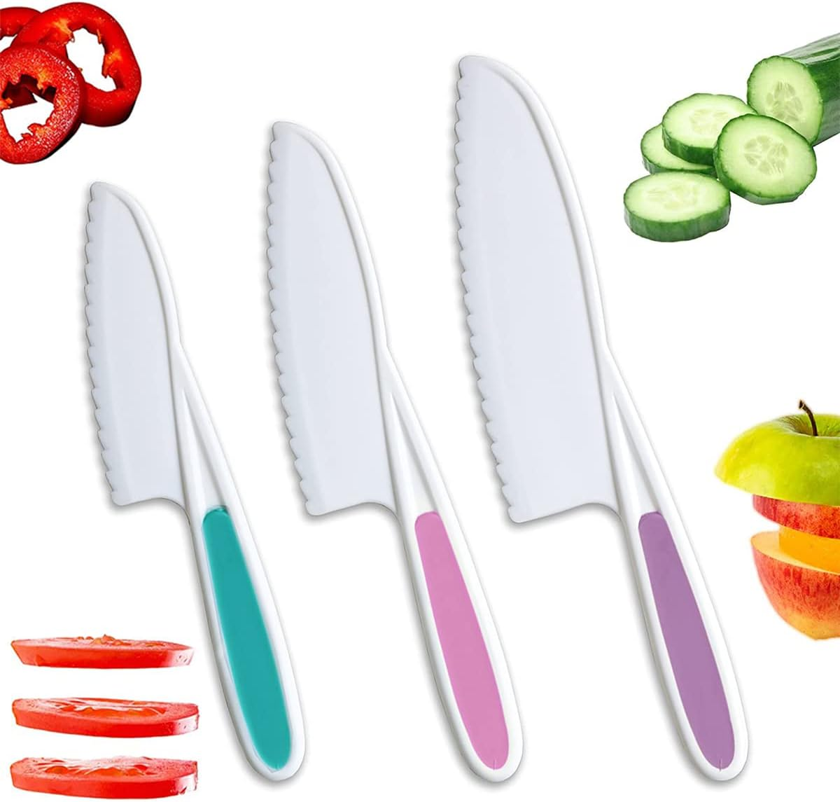 Kids Safe Knife Set, 3 Pcs Colorful PP Serrated Edges Children'S Cooking Knives for Kids Cooking Beginners Cut Fruits Salad Veggies Cake image number 6
